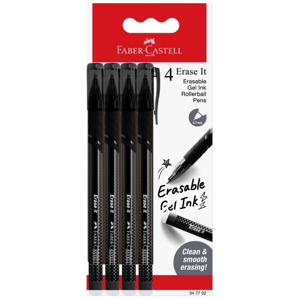 1 Faber-Castell Erase It Gel Pen 0.7mm Black 4 Pack, 1 of 4