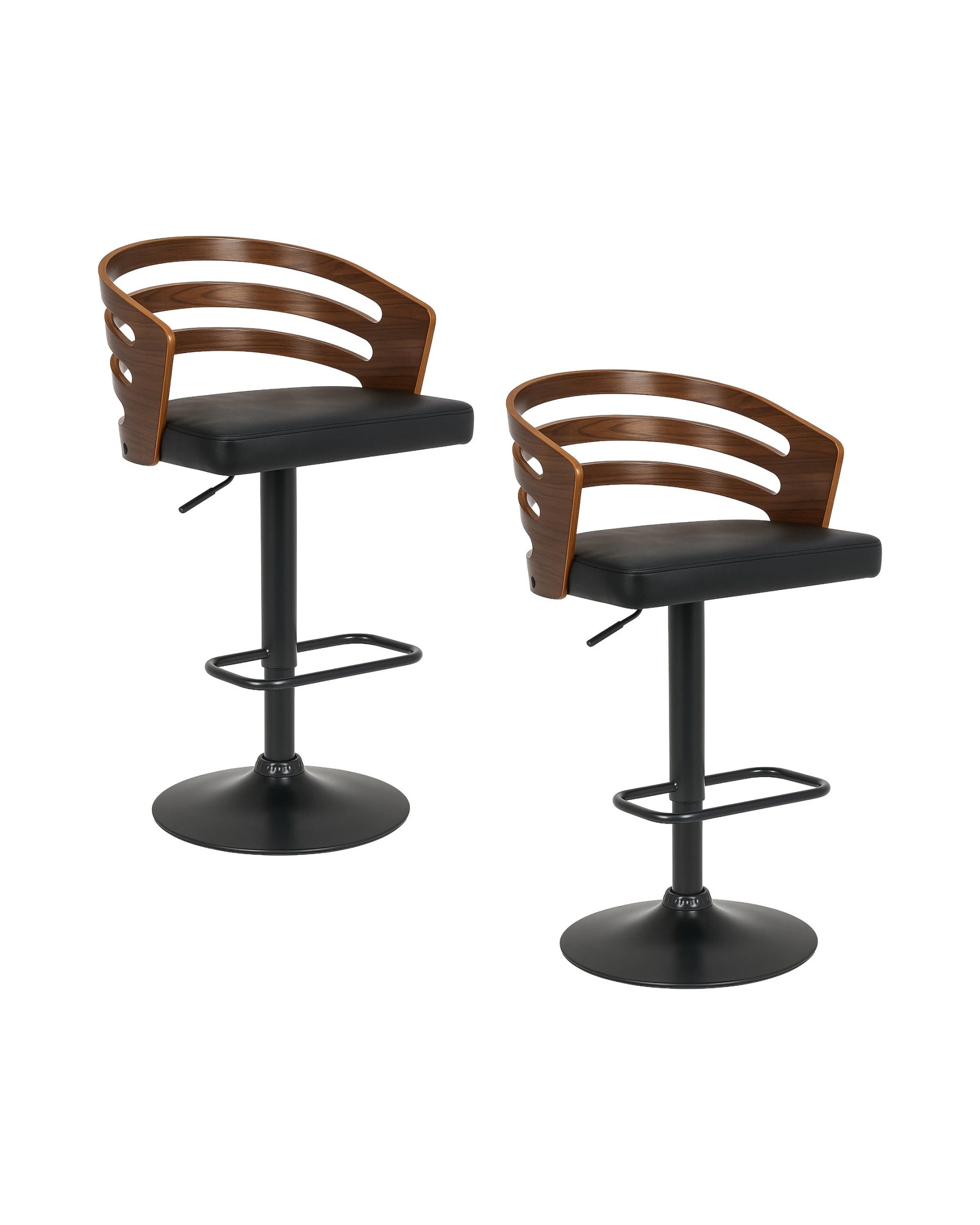 1 Sarantino Set of 2 Bentwood Walnut Barstool Leather Seat and Metal Base, 1 of 4