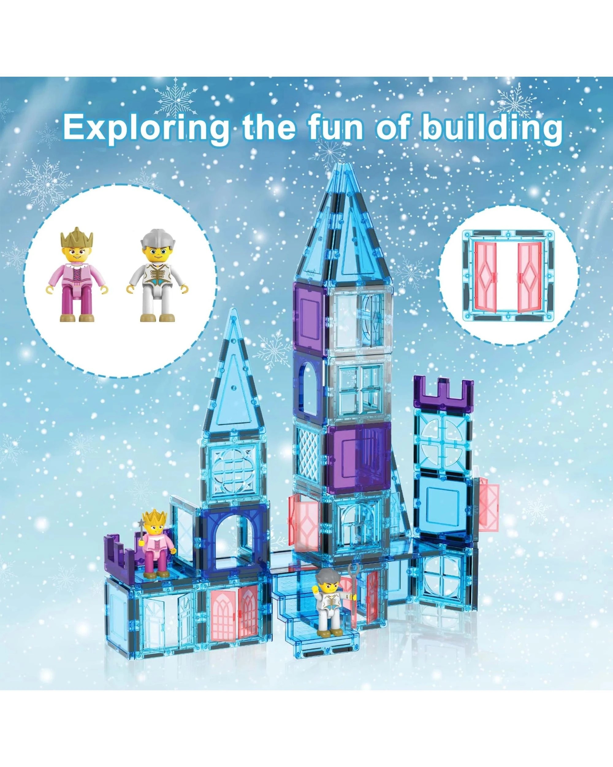 4 PicassoTiles Magnetic Tile Winter Ice Castle Building Set 72 Pieces - Blue, 4 of 7