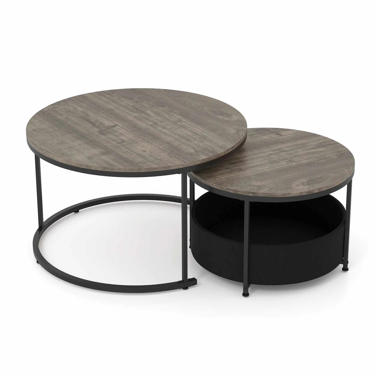 1 Costway 2 IN 1 Nesting Coffee Table Set of 2 w/Storage Round Sofa Side Table, 1 of 4