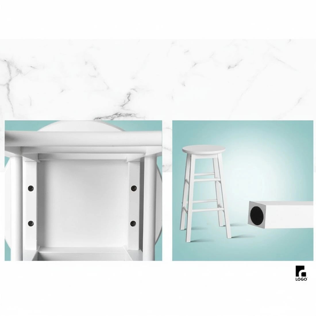 6 Artiss 2x Bar Stools Round Chairs Wooden - White, 6 of 9