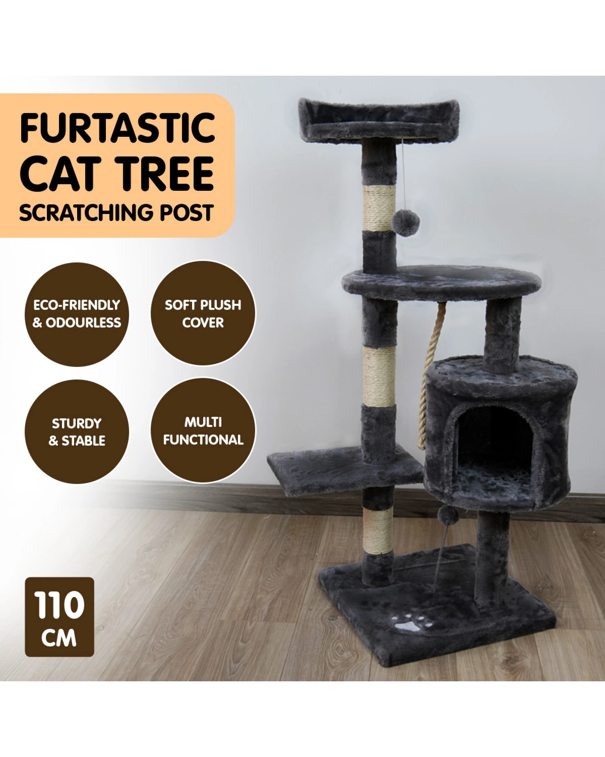 6 Furtastic 110cm Cat Tree Scratching Post - Dark Grey, 6 of 6