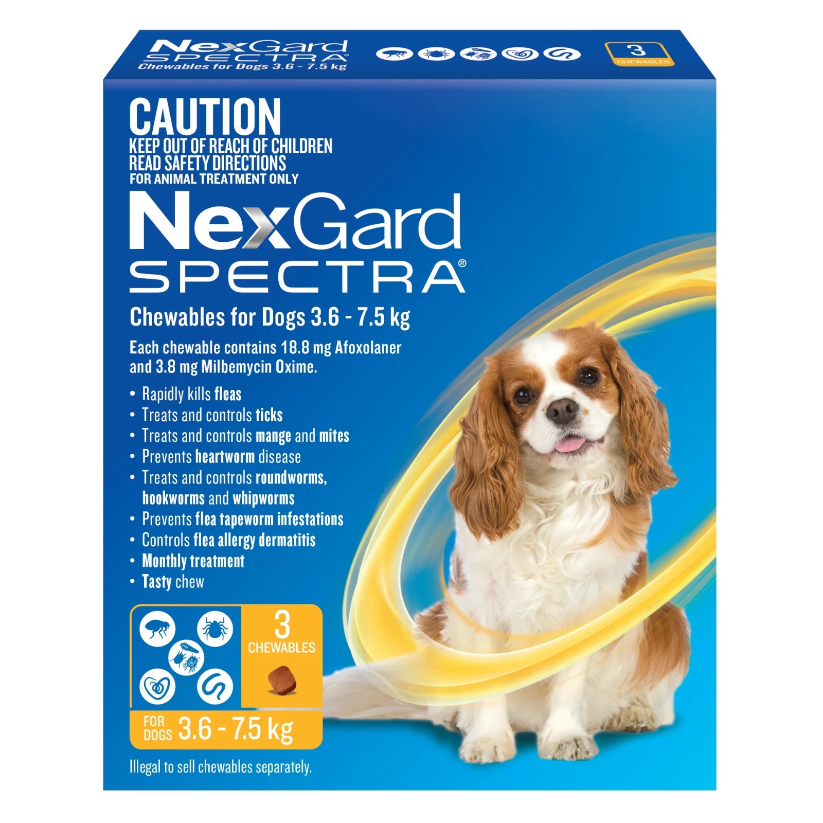 1 Nexgard Spectra Chewables For Small Dogs (3.6-7.5kg) Yellow - 3 Months Supply, 1 of 2