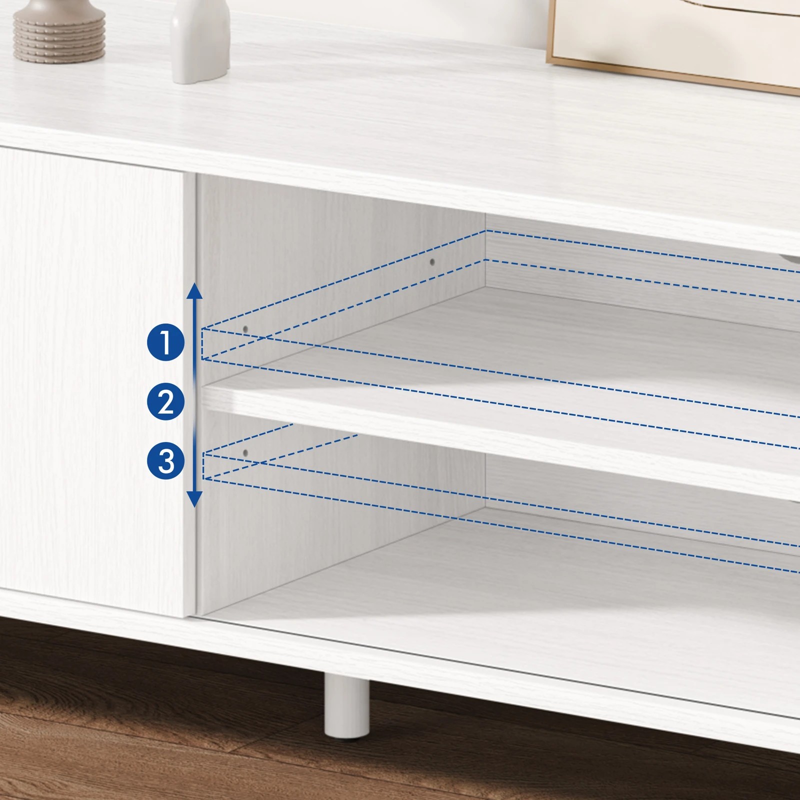 8 Alfordson Entertainment Unit TV Cabinet Stand 150cm Storage Sliding Doors Shelf - White, 8 of 10