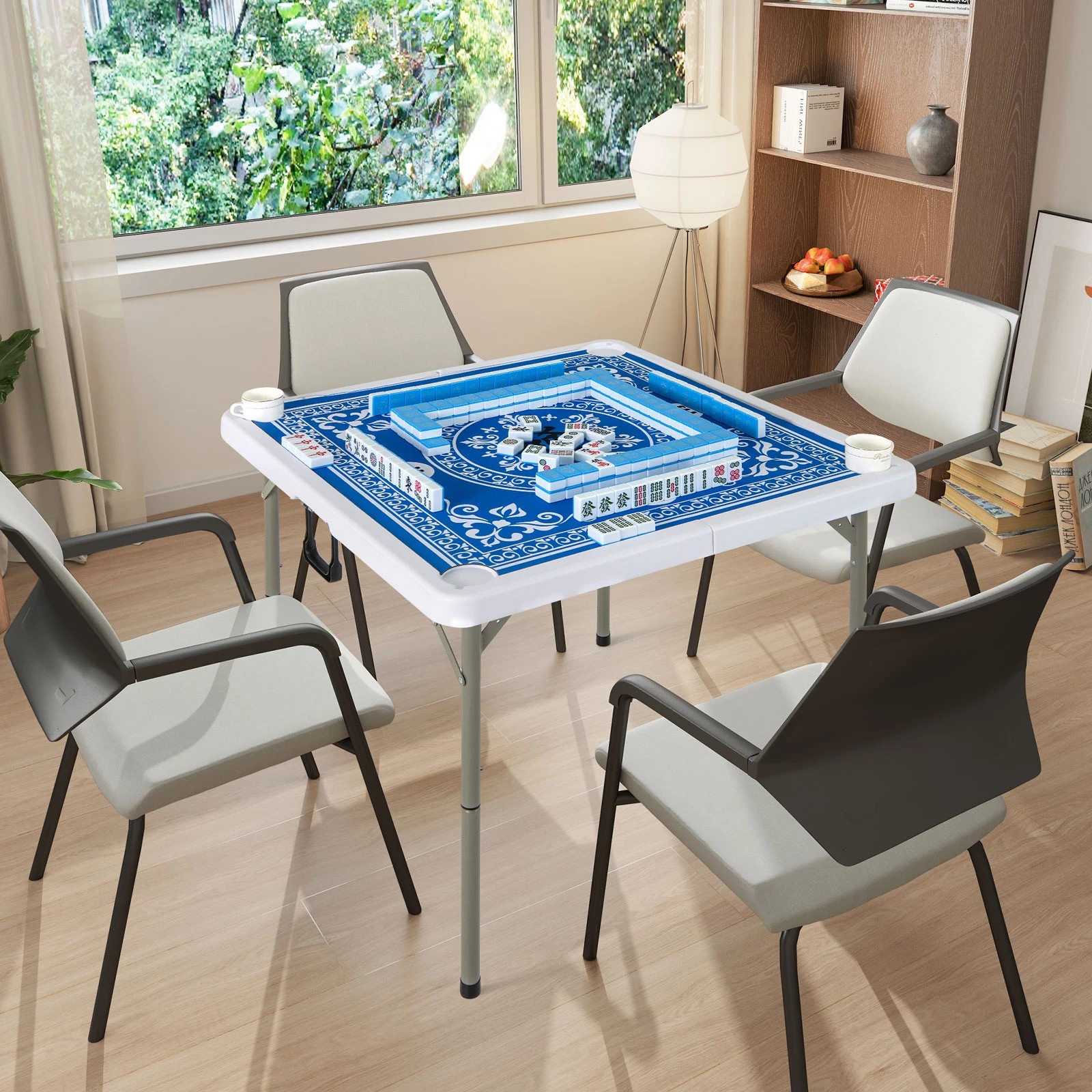 2 Costway 90cm Folding Mahjong Table 4 Player Poker Domino Game Card Table w/Cup Holders, 2 of 3