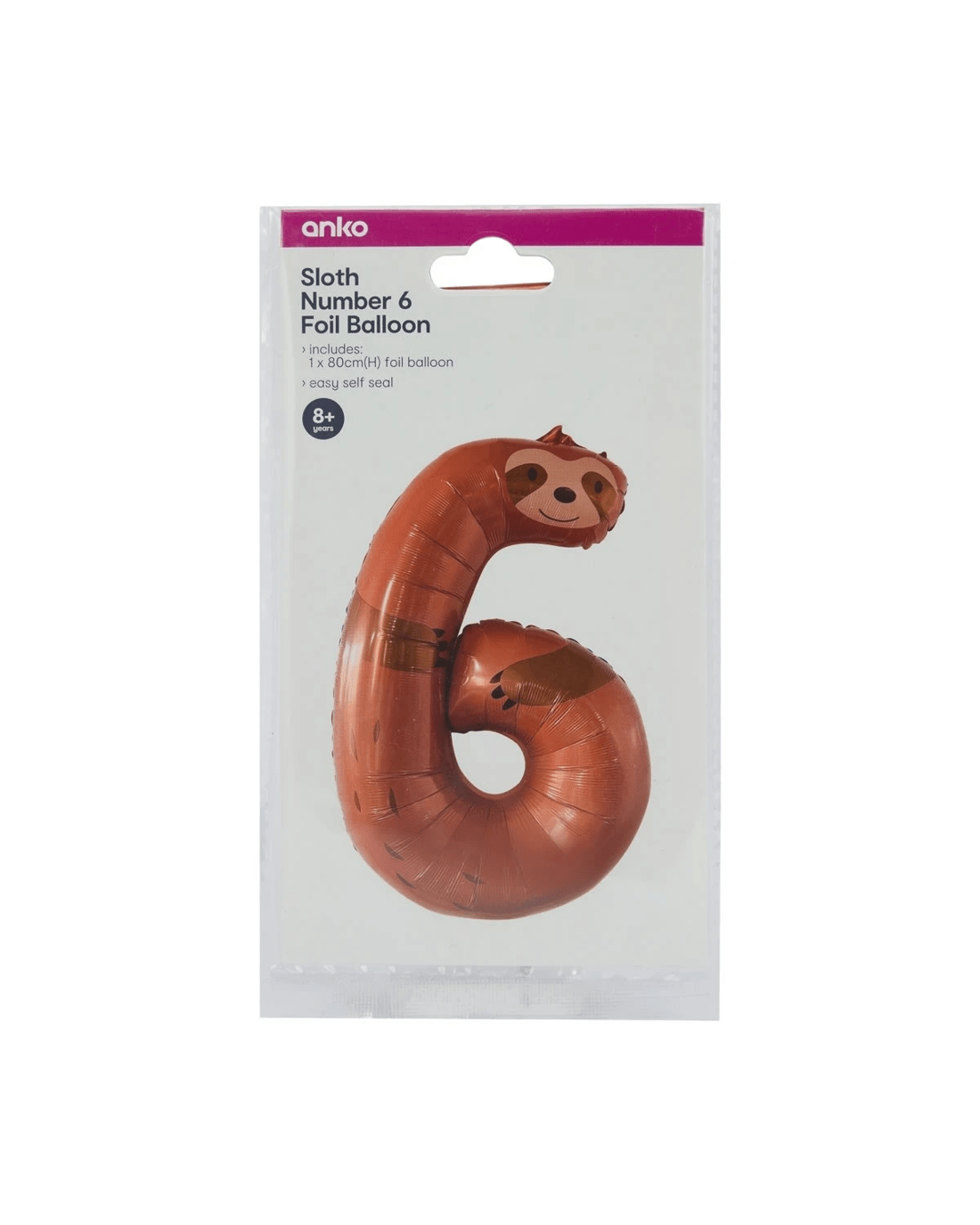 4 Sloth Number 6 Foil Balloon, 4 of 4