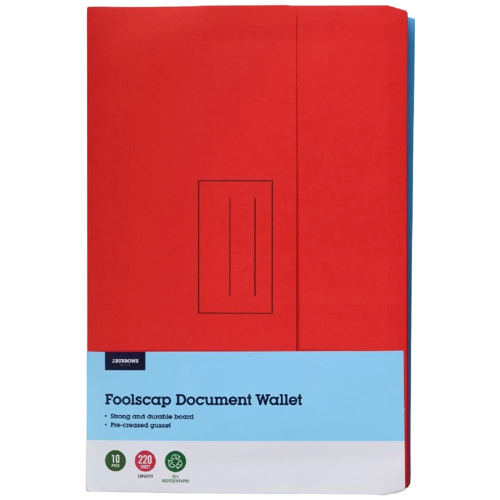 1 J.Burrows Foolscap Document Wallet Assorted 10 Pack, 1 of 4