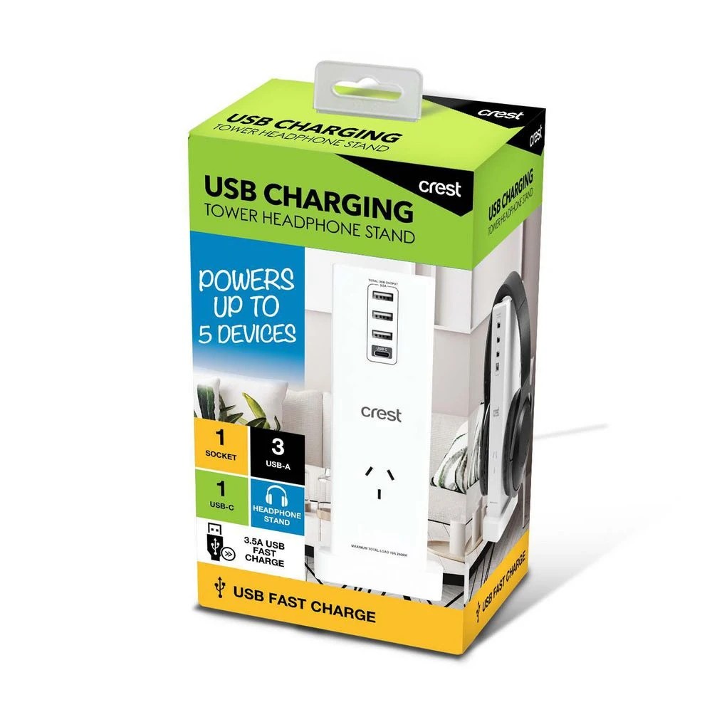 2 Crest 4-Port USB/Outlet Charging Station + Headphone Stand, 2 of 6