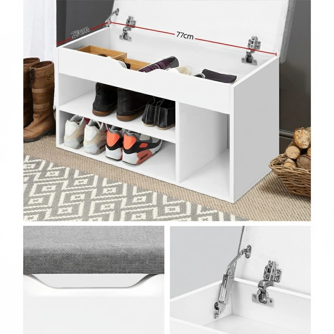 4 Artiss Shoe Rack Bench Shoe Cabinet Allen - White, 4 of 7