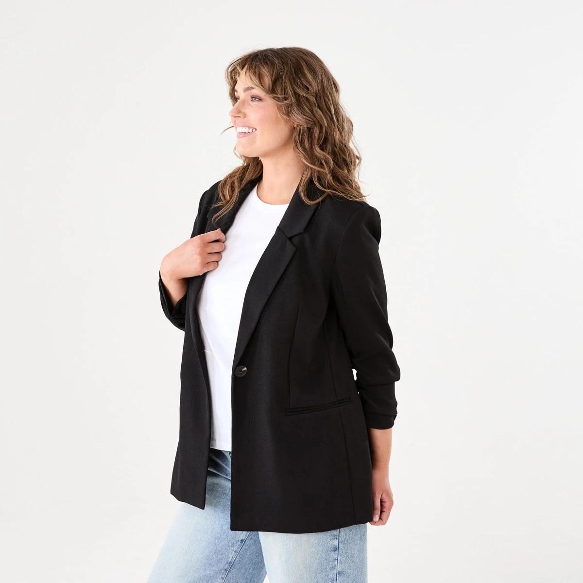 3 Ruched Sleeve Blazer BLACK, 3 of 7