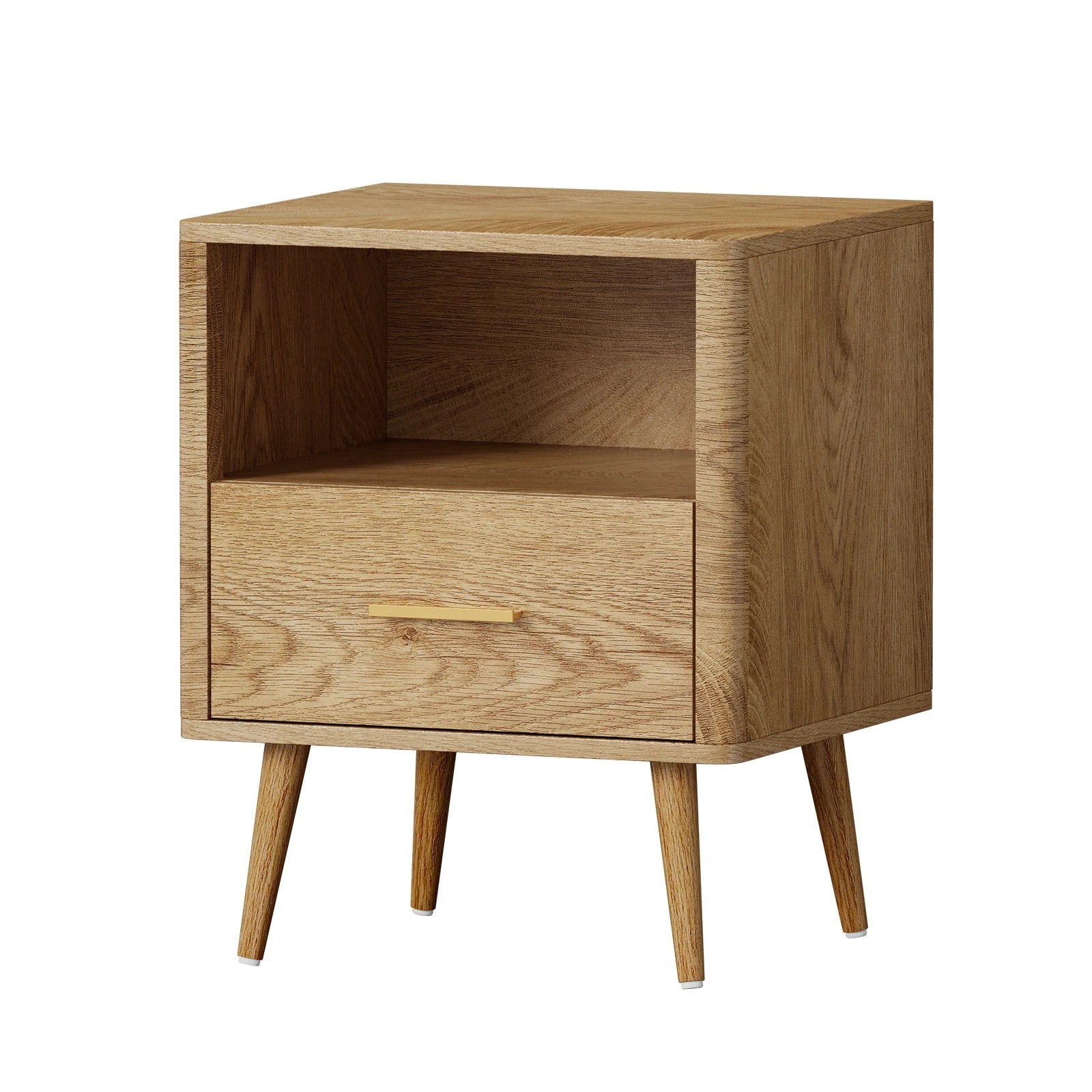 1 Oikiture Bedside Table 1 Drawer Open Shelf Side End Tables Nightstand
 - Natural, 1 of 10