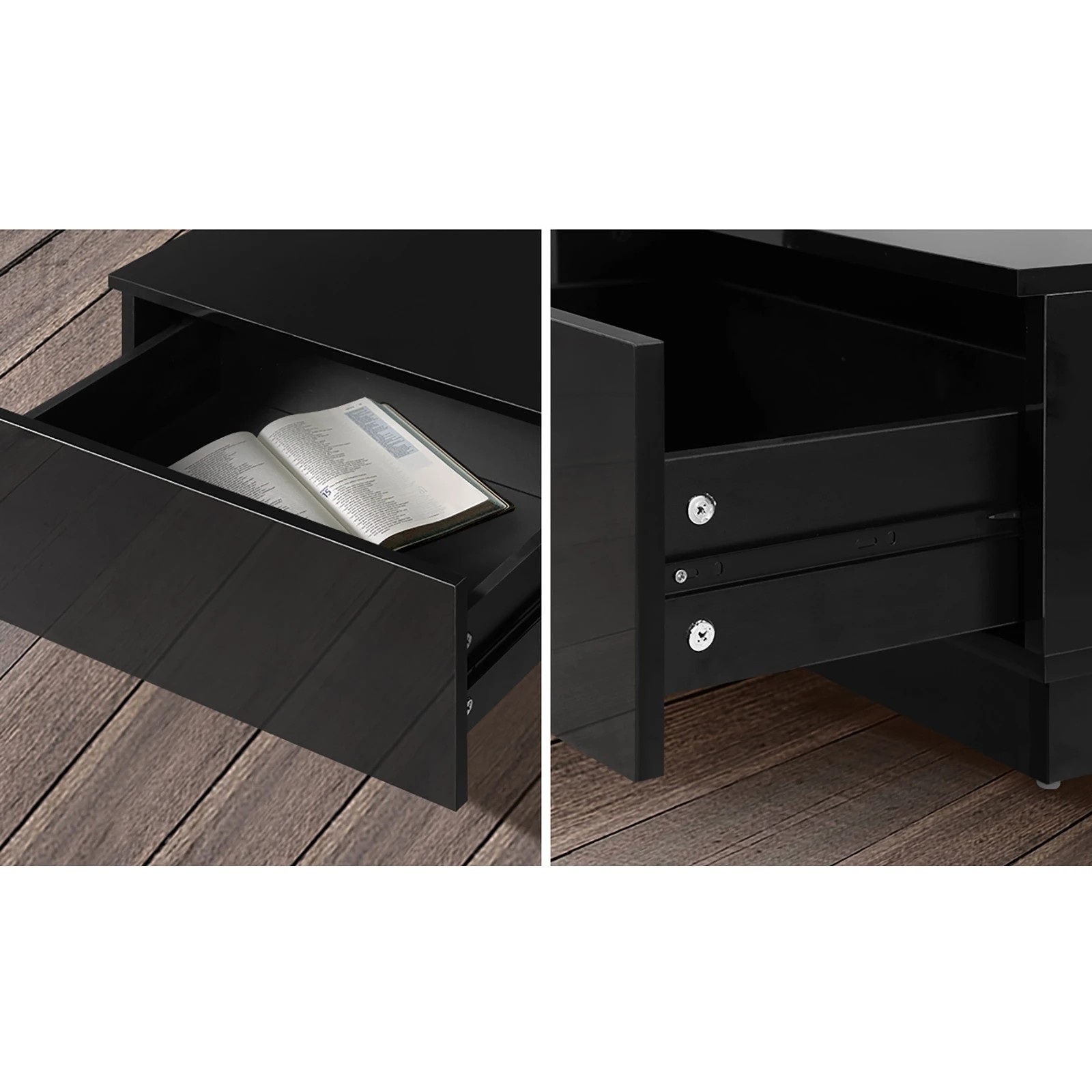 6 Oikiture Coffee Table Led Light High Gloss Storage Drawer Modern
 - Black, 6 of 10