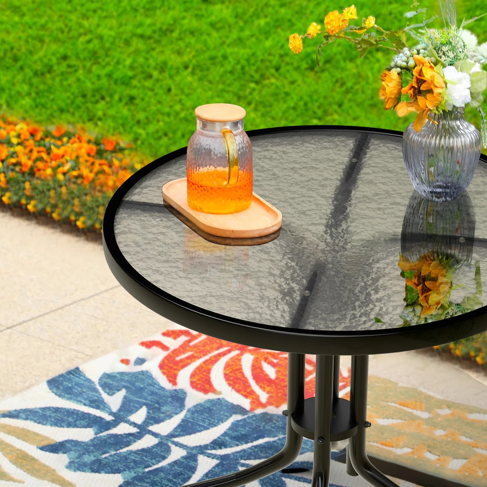 6 Alfordson 3PCS Outdoor Furniture Patio Table and Chairs Set Garden Round - Black, 6 of 10