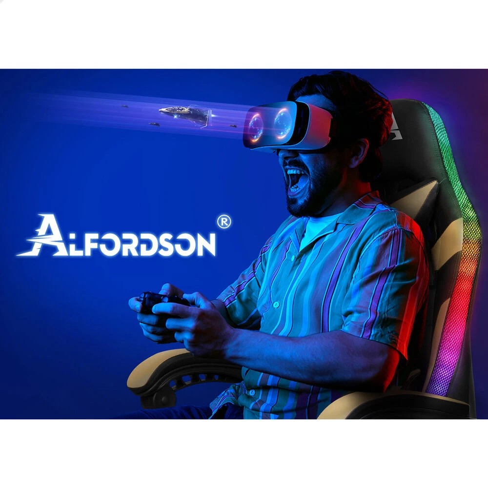 10 Alfordson Gaming Chair Office Massage 12 RGB LED Computer Seat PU Leather - Gold, 10 of 10