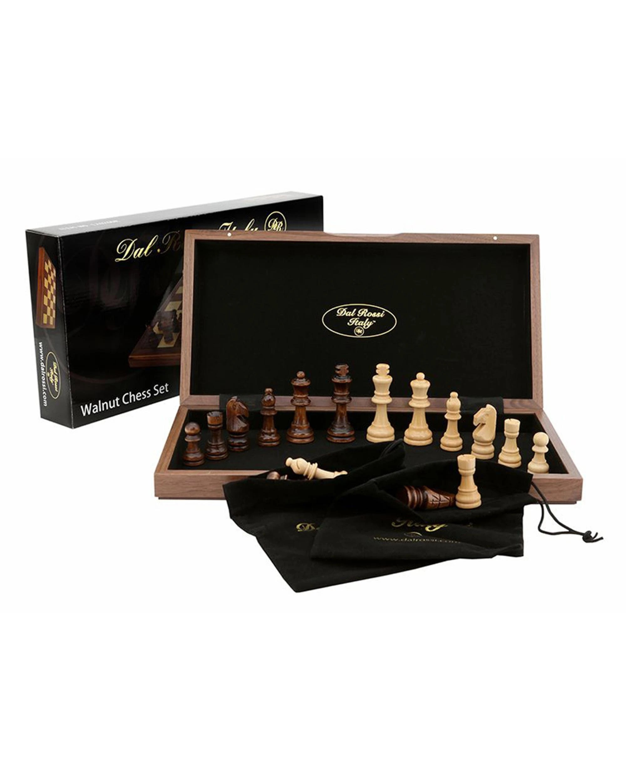 1 Dal Rossi 15 inch Walnut Inlaid Folding Chess Set, 1 of 5
