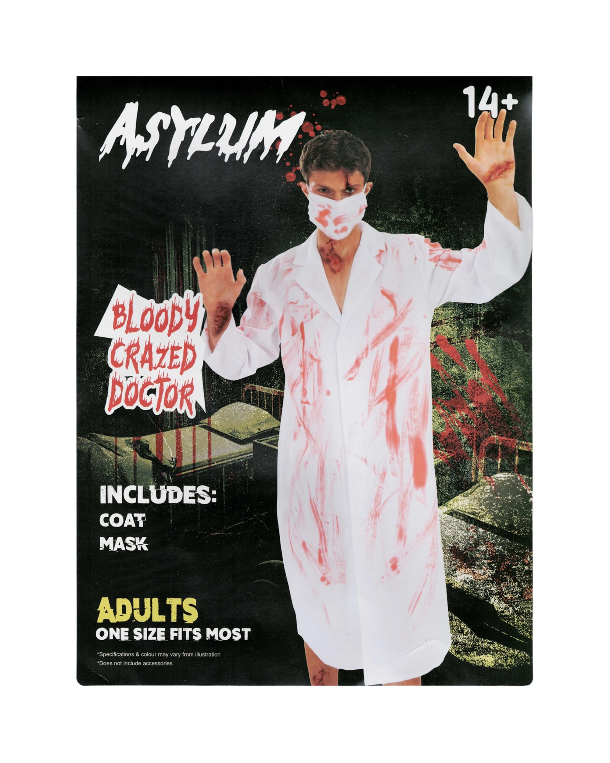 2 Uncle Bills Adult Bloody Crazed Doctor Costume - One Size - Red, 2 of 3