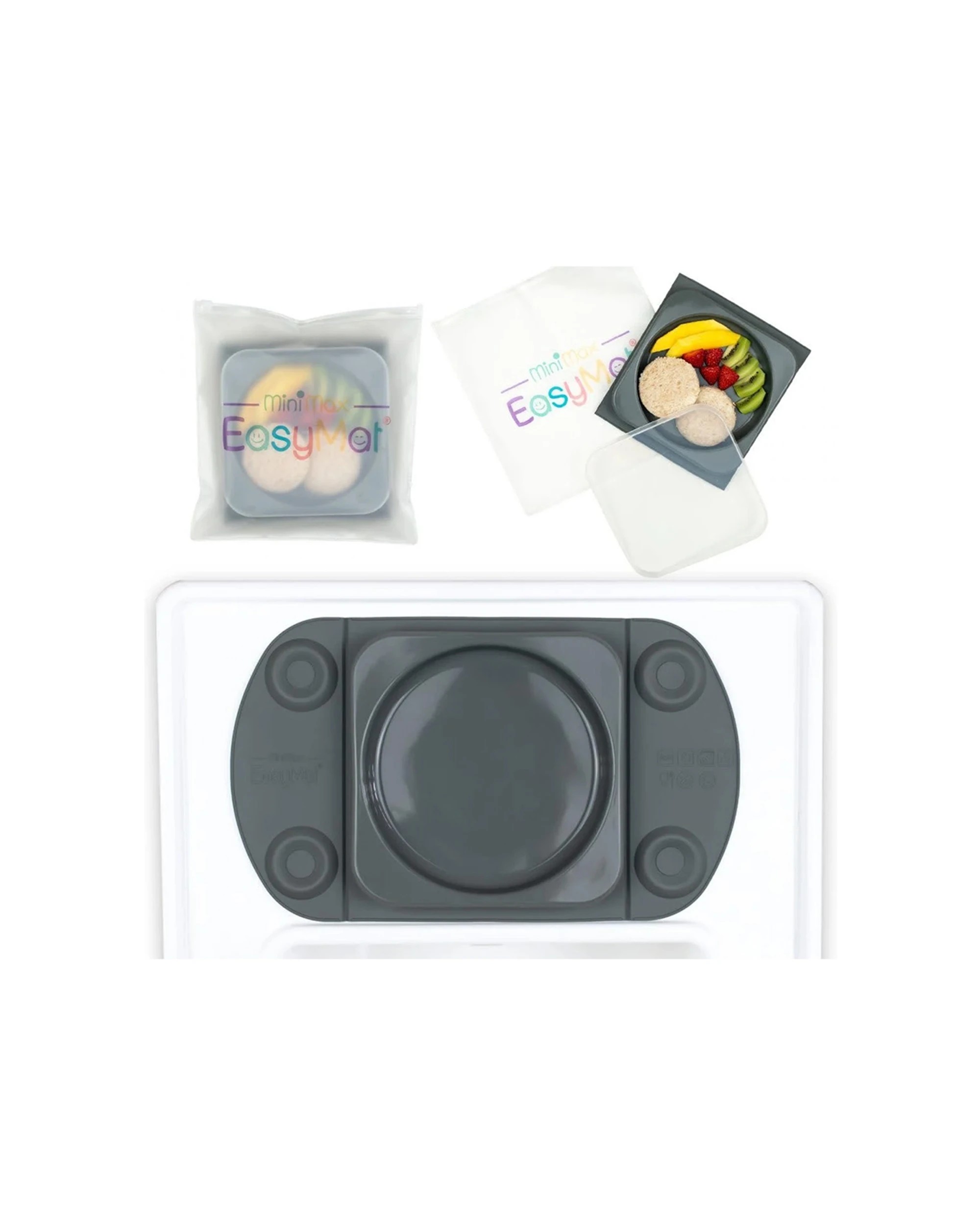 2 EasyTots Easymat MiniMax Open Baby Feeding Plate 5 Suction Points Ridge - Grey, 2 of 2