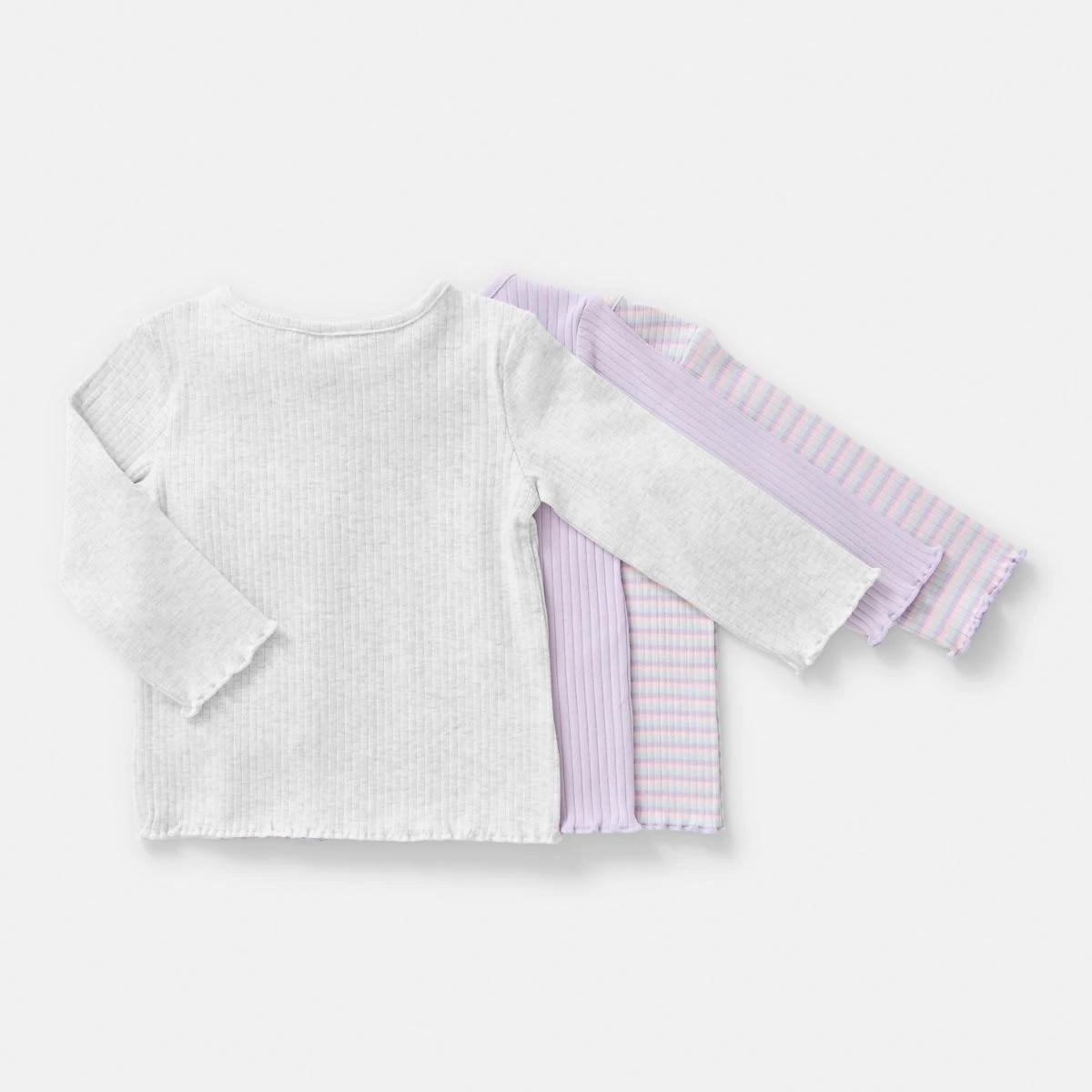 2 3 Pack Long Sleeve Rib T-shirts Pur Stripe, 2 of 8