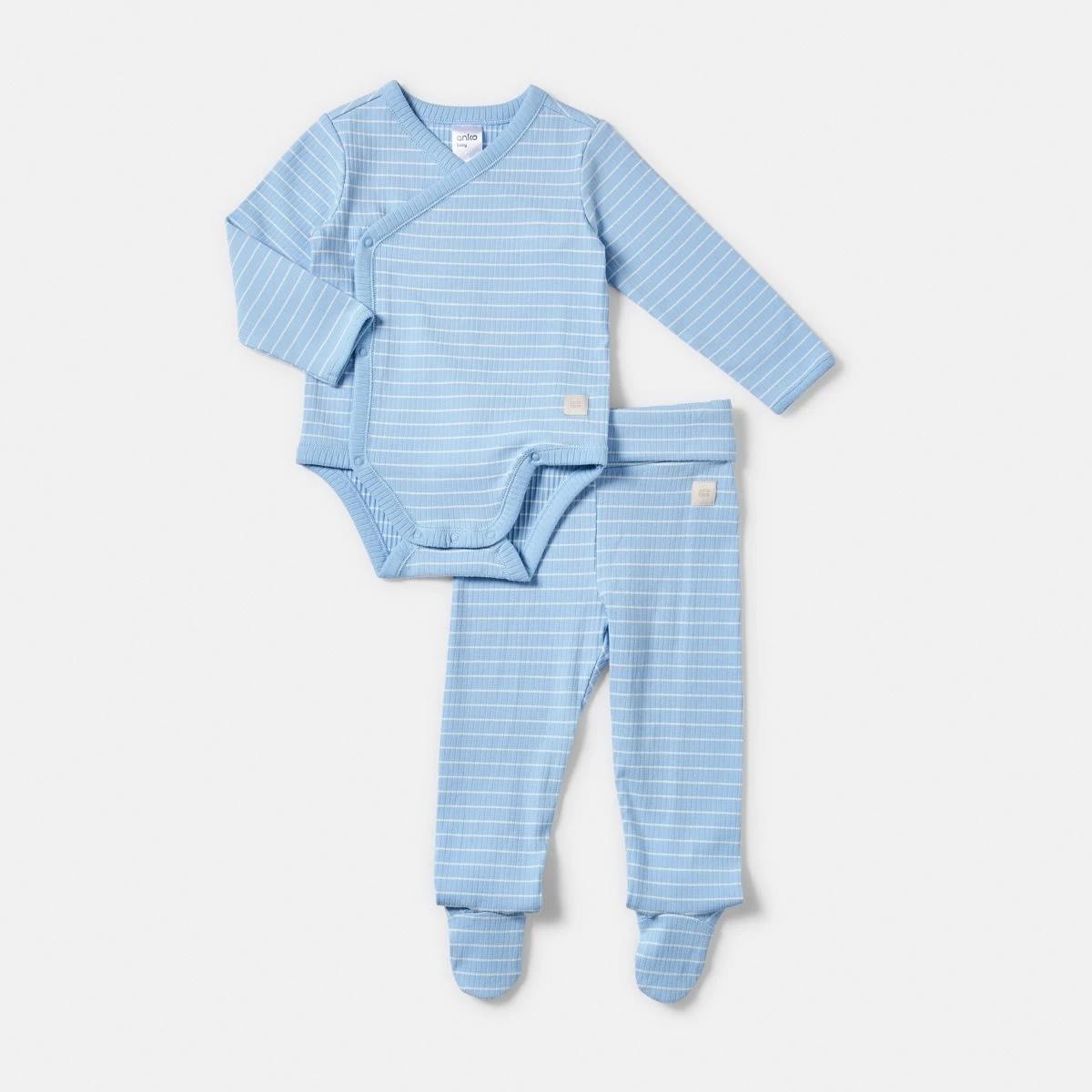 1 2 Piece Long Sleeve Wrap Newborn Set BLUE STRIPES, 1 of 6