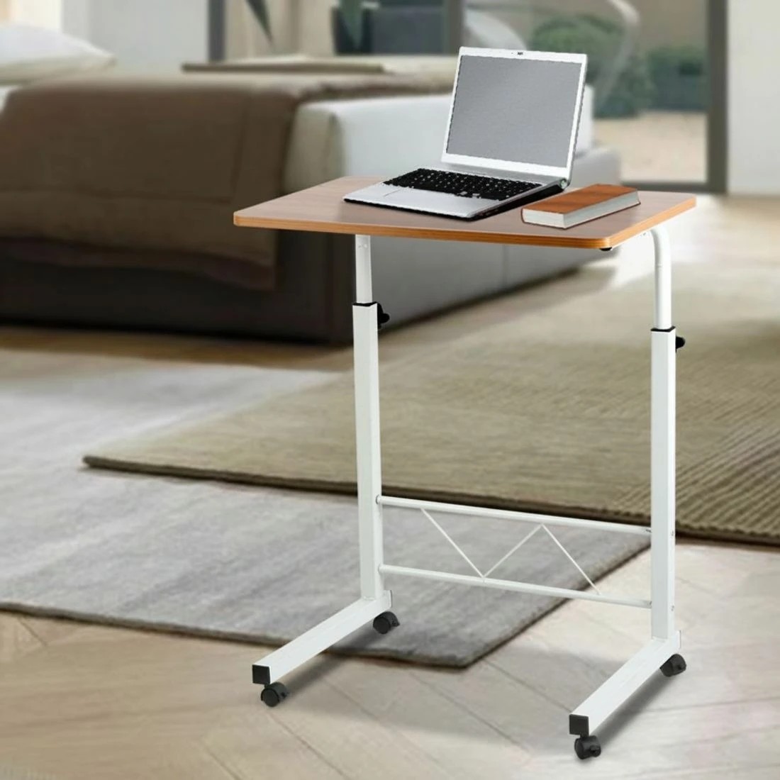 10 Artiss Laptop Desk Table Adjustable 60cm Height Ergonomic Home Office Compact Easy Assembly Lockable Wheels - Brown, 10 of 10