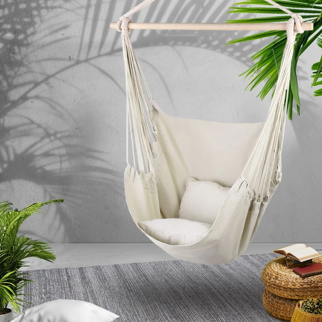 6 Gardeon Hammock Chair Outdoor Camping Hanging Hammocks Cushion Pillow - Beige, 6 of 7