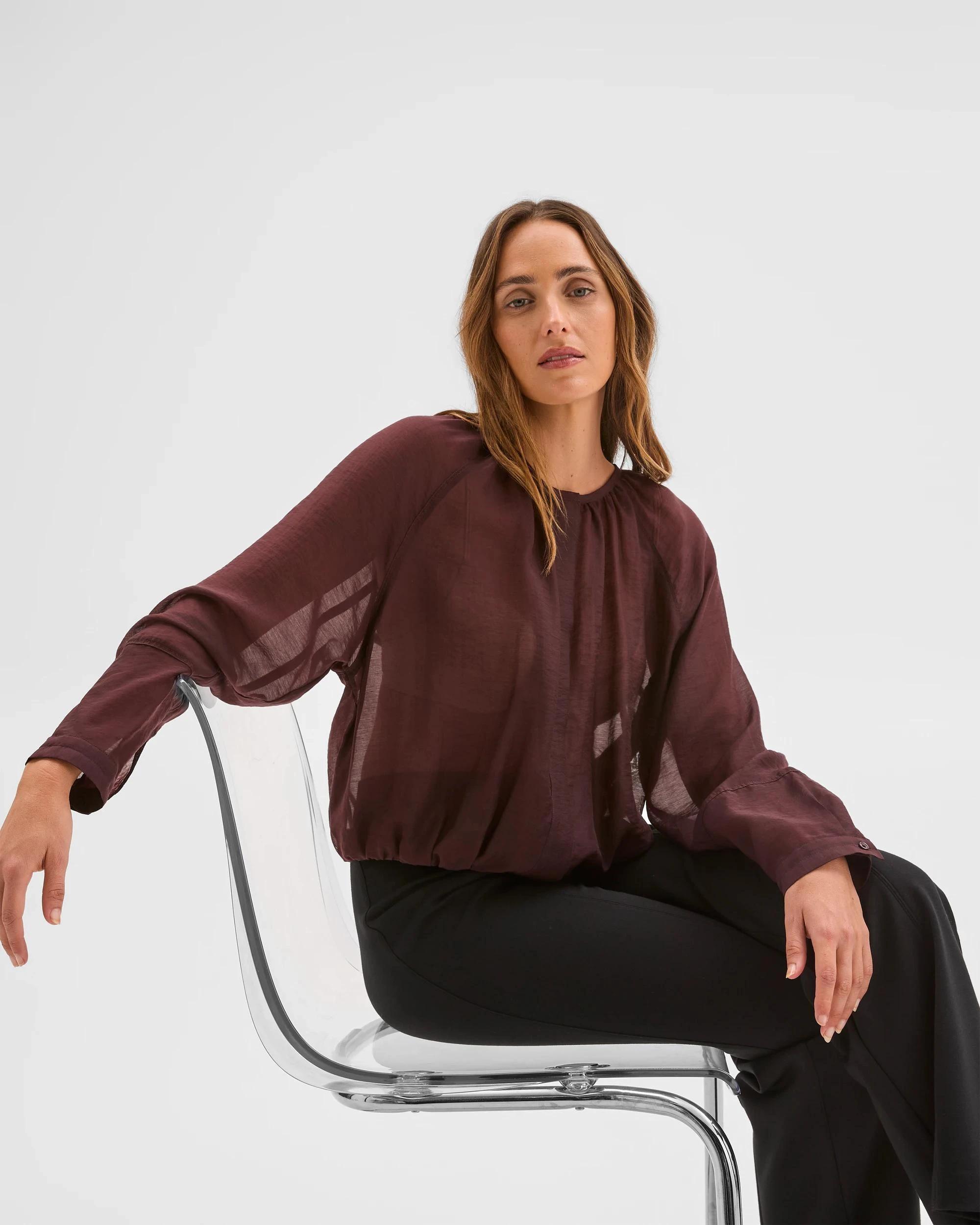 2 Preview Long Raglan Sleeve Gathered Blouse DARK CHOCOLATE, 2 of 7