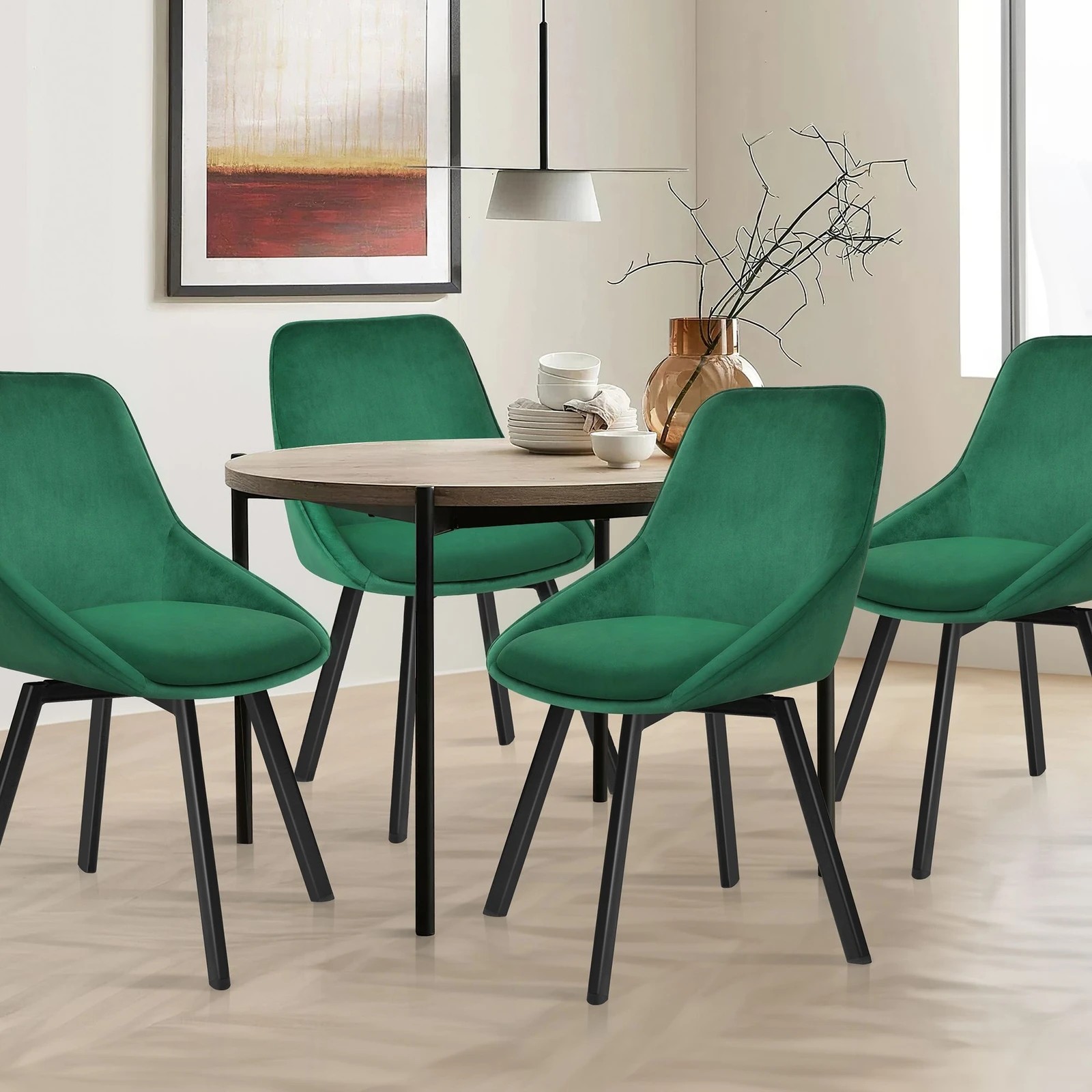 3 Alfordson 2x Dining Chairs Accent Kitchen Swivel Lounge Padded Seat Velvet - Green, 3 of 9