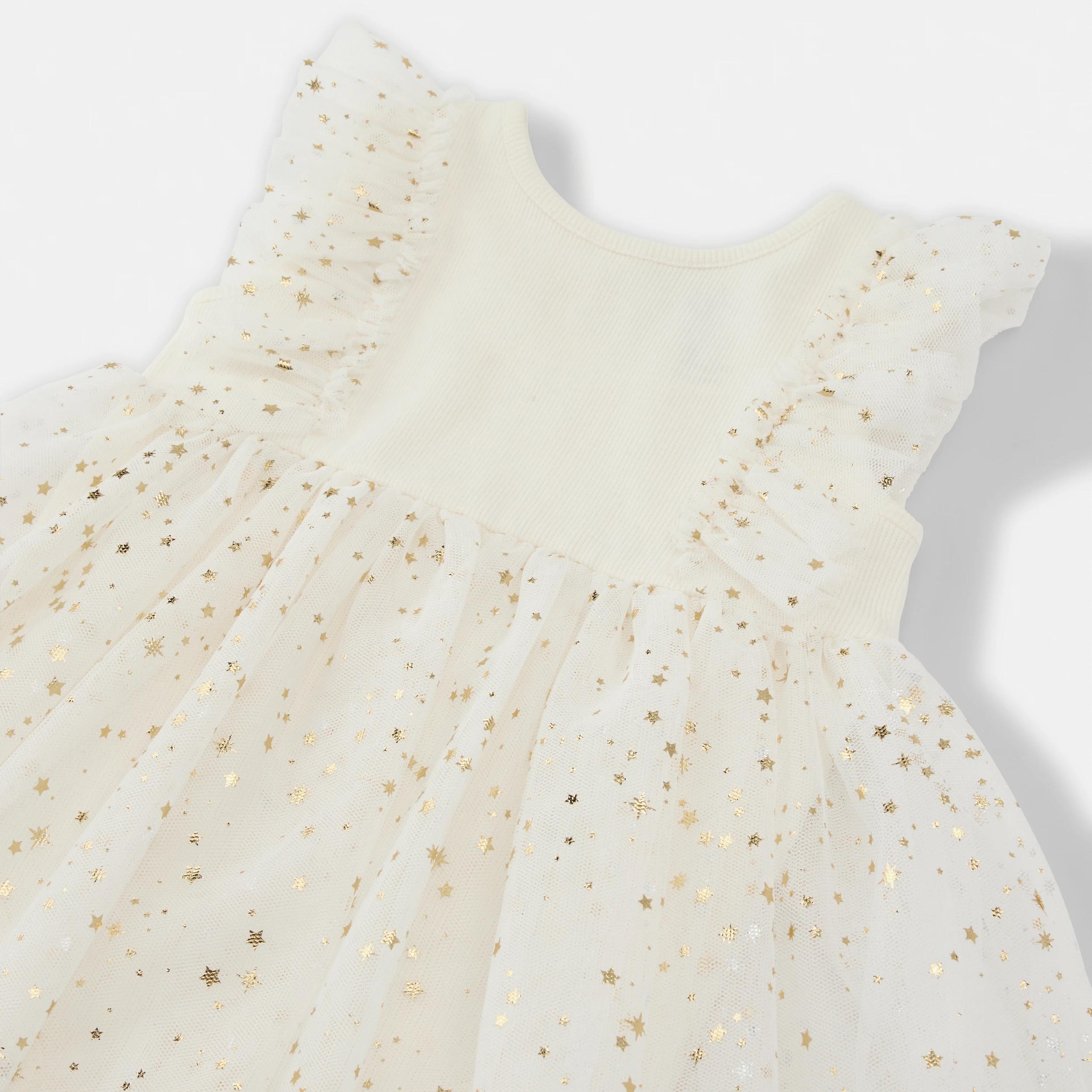 3 Christmas Tutu Bodysuit Dress XMAS WHITE GOLD STARS, 3 of 3