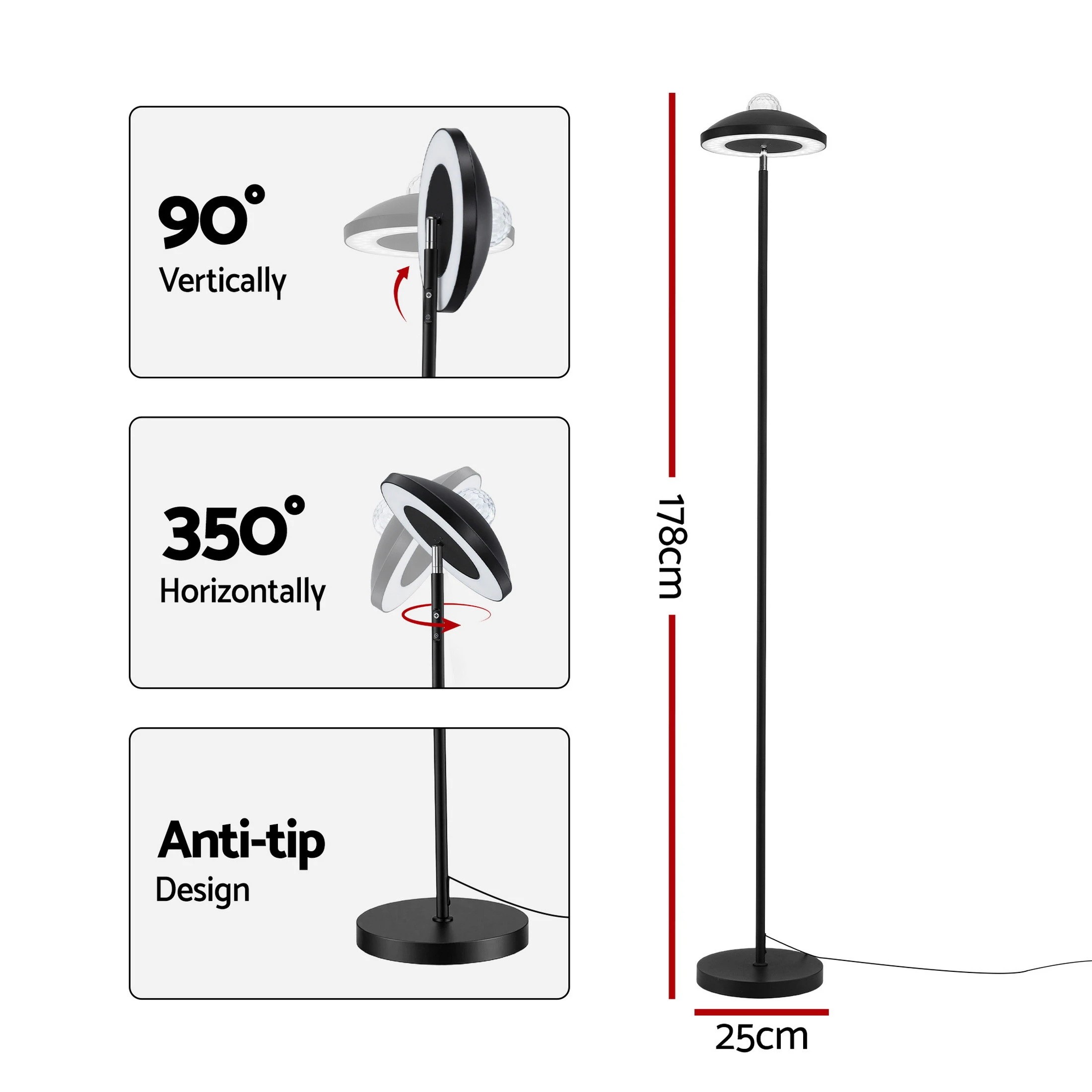 2 Artiss 2-in-1 LED Floor Lamp with Galaxy Projector & Remote 178cm Tall 15W Reading Standing Light - Black, 2 of 8