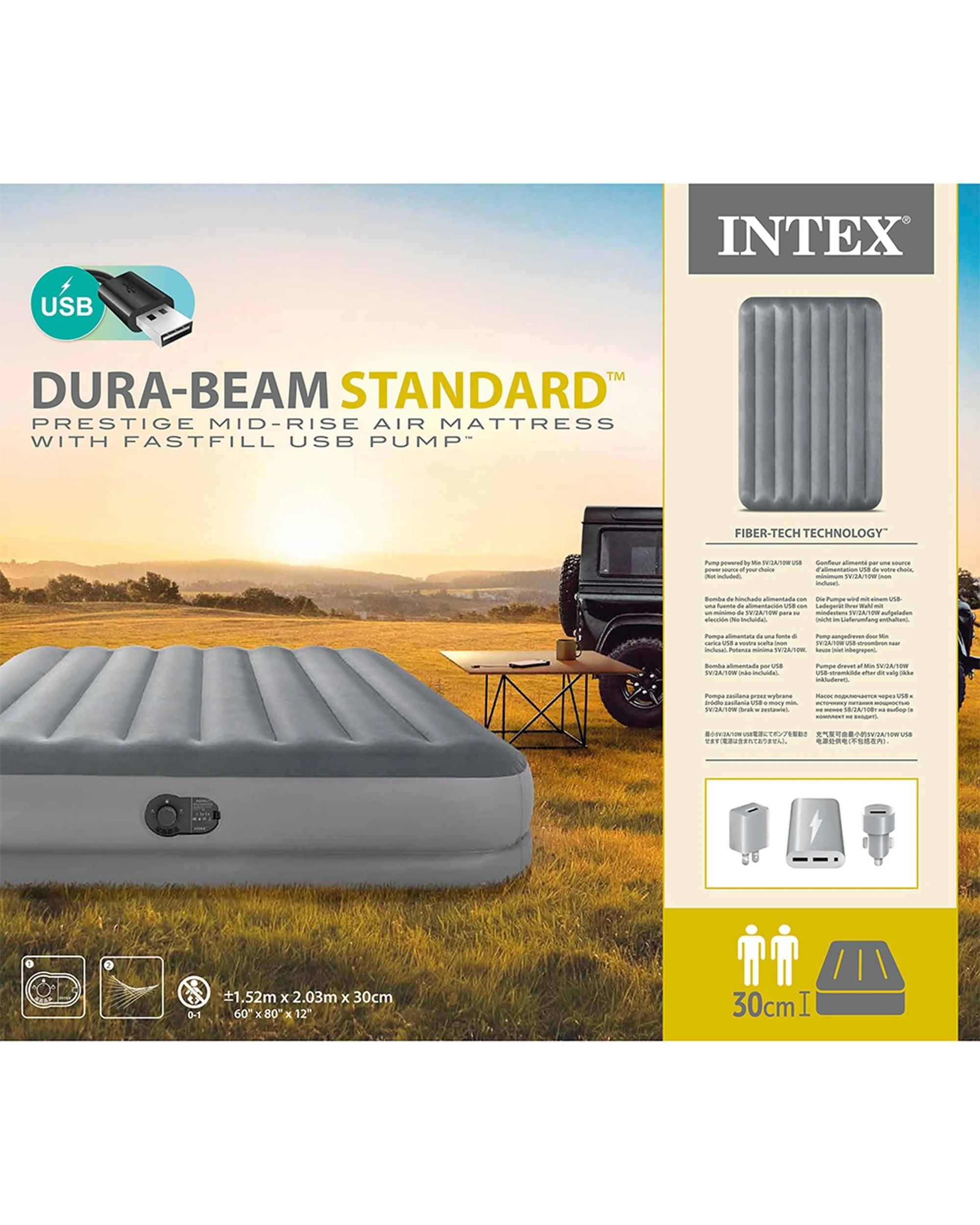 7 Intex Dura-Beam Prestige Inflatable Airbed w/ Built-In USB Pump - Queen Bed - Grey, 7 of 7