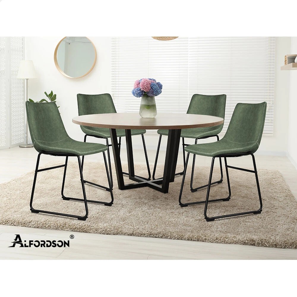 9 Alfordson 2x Dining Chairs Kitchen Lounge Cafe Seat Retro PU Leather - Green, 9 of 10