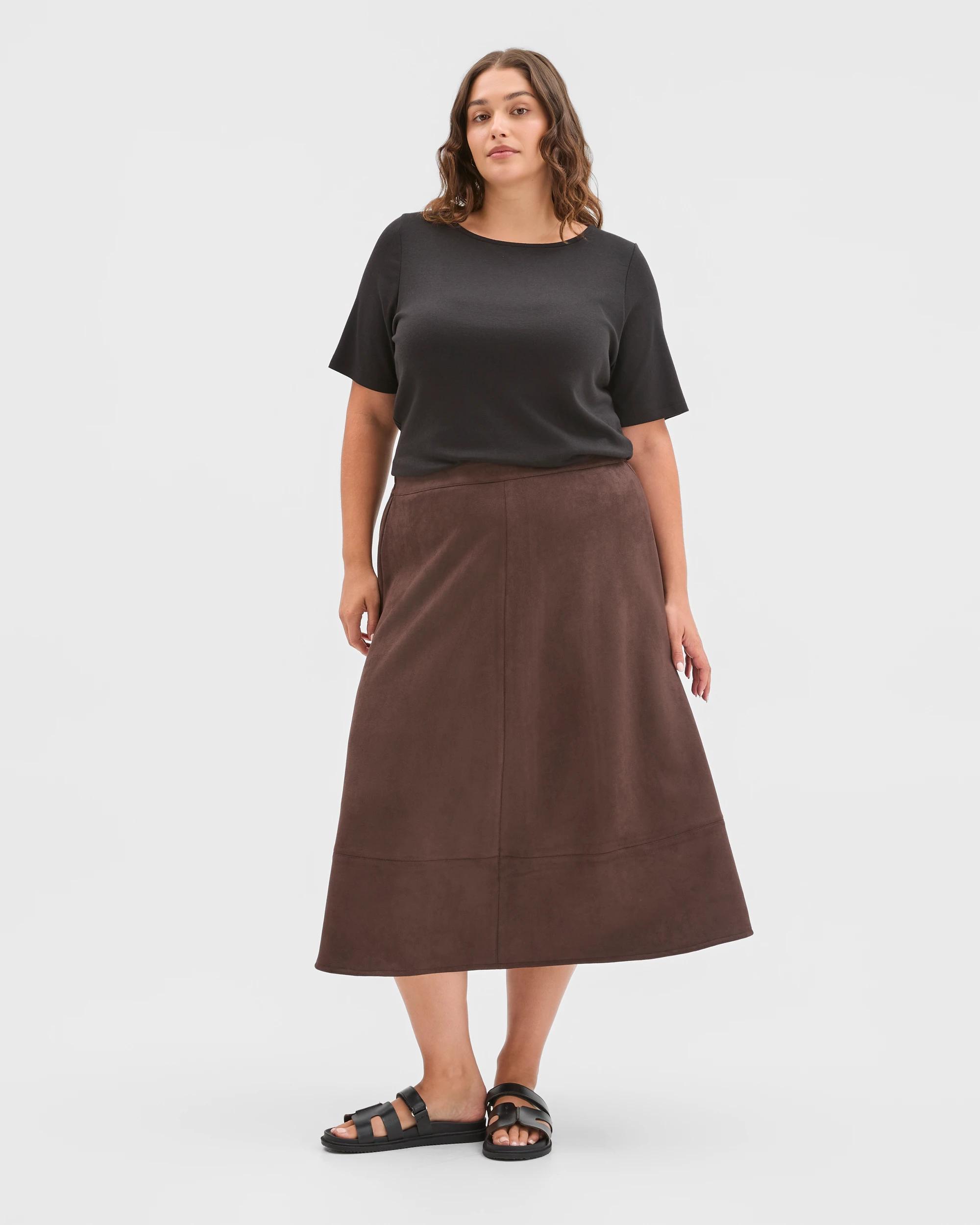 2 Target Curve Plus Size Faux Suede A-Line Midi Skirt CHOCOLATE, 2 of 5