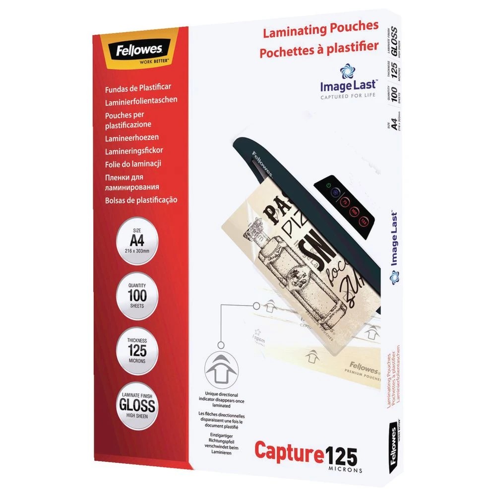 2 Fellowes A4 125 Micron Laminating Pouch Gloss 100 Pack, 2 of 4