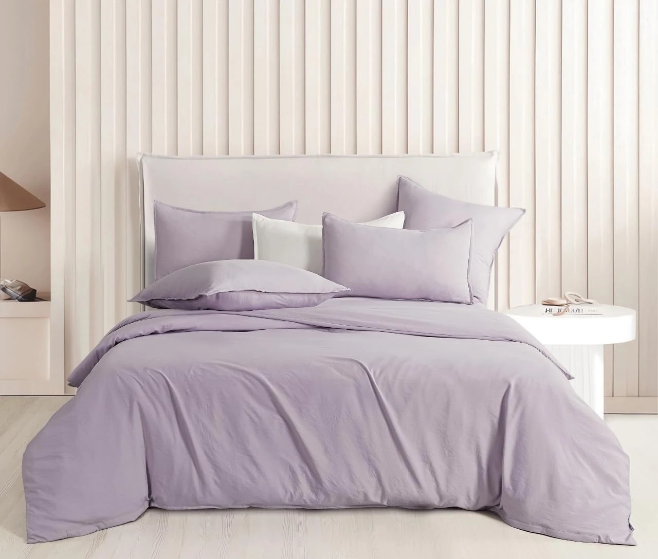 1 CleverPolly 100% Vintage Washed Microfibre Quilt Cover Set - Lilac - King Bed, 1 of 5