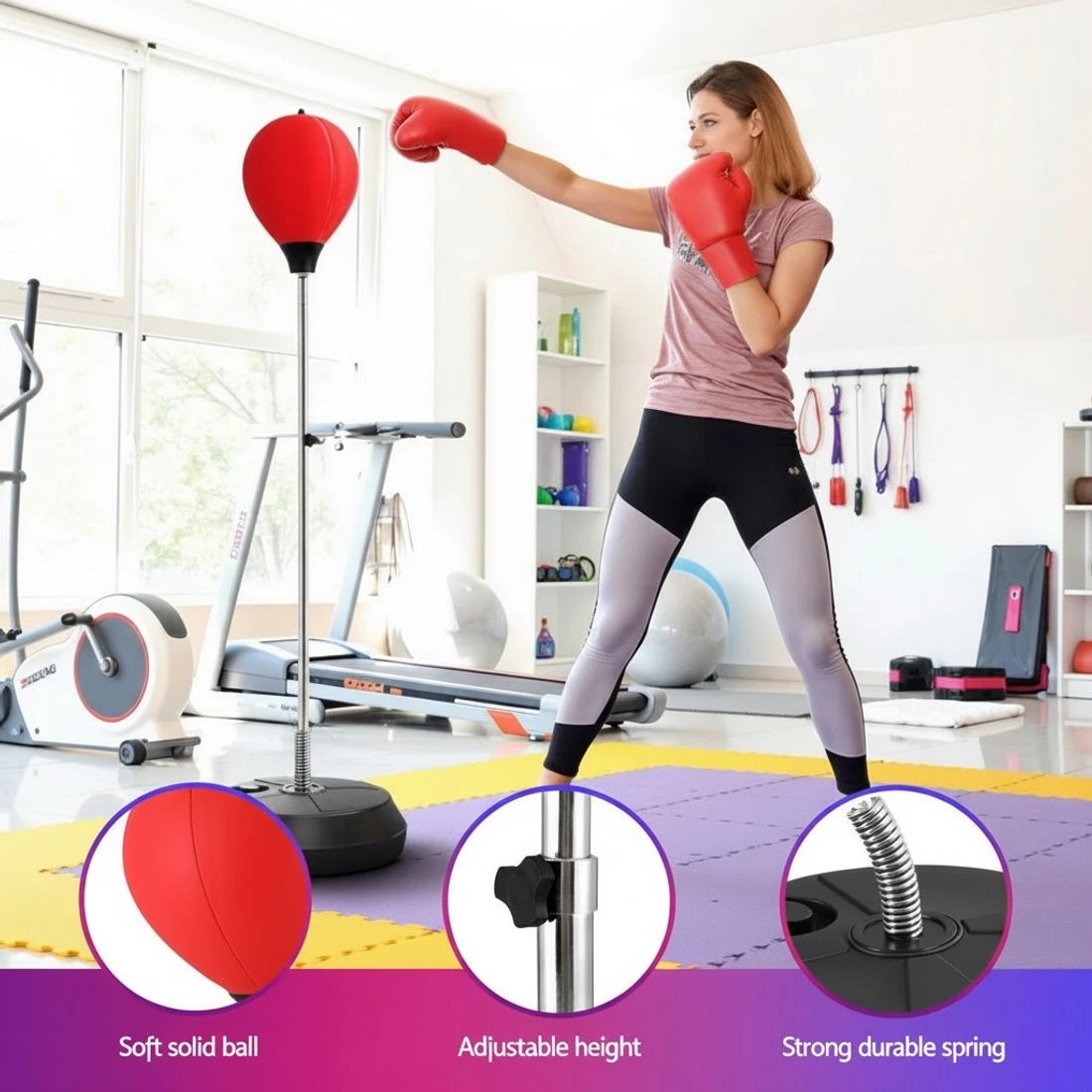 5 Everfit Adult Punching Bag Stand 150cm Adju Freestanding with Gloves and Pump - Red, 5 of 6