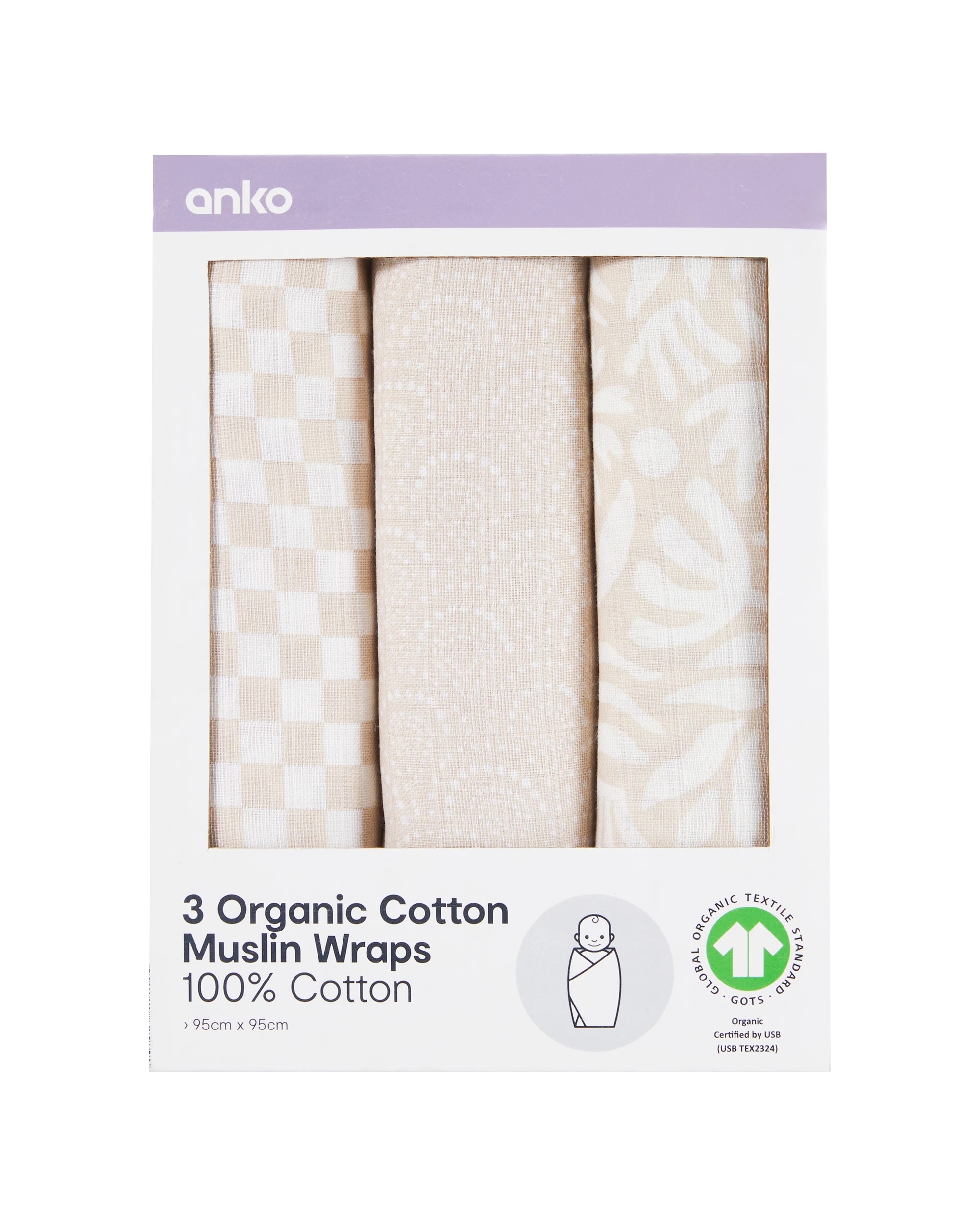 2 3 Pack Organic Cotton Muslin Wraps - Boho, 2 of 7
