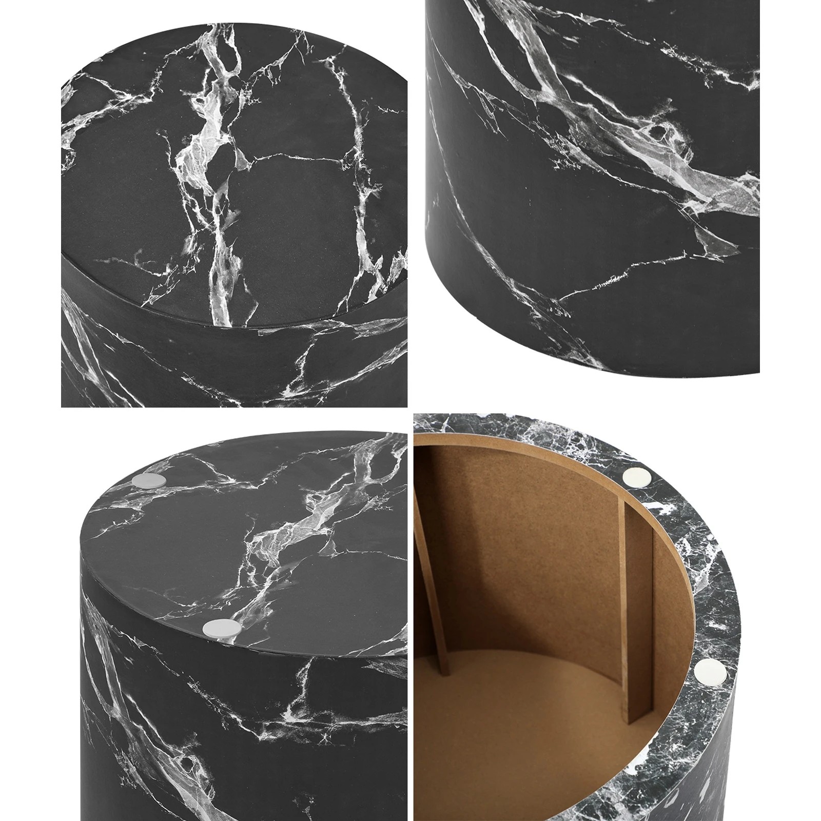 4 Oikiture Coffee Table Set Of 2 Round Side Tables Sofa Cafe Marble Effect
 - Black, 4 of 10