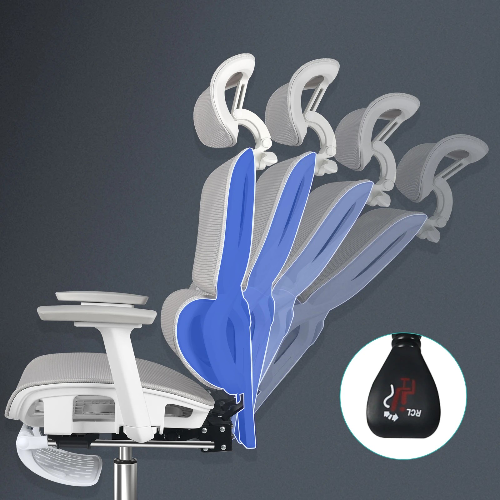 6 Alfordson Ergonomic Office Chair Mesh Seat Desk Computer Gaming - White Grey, 6 of 9