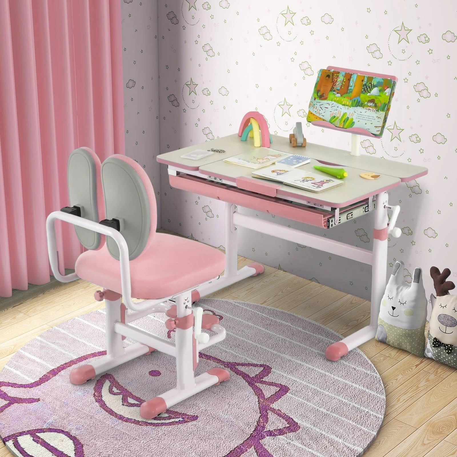 2 Costway Study Desk Height & Angle Adjustable Desk - Pink, 2 of 3