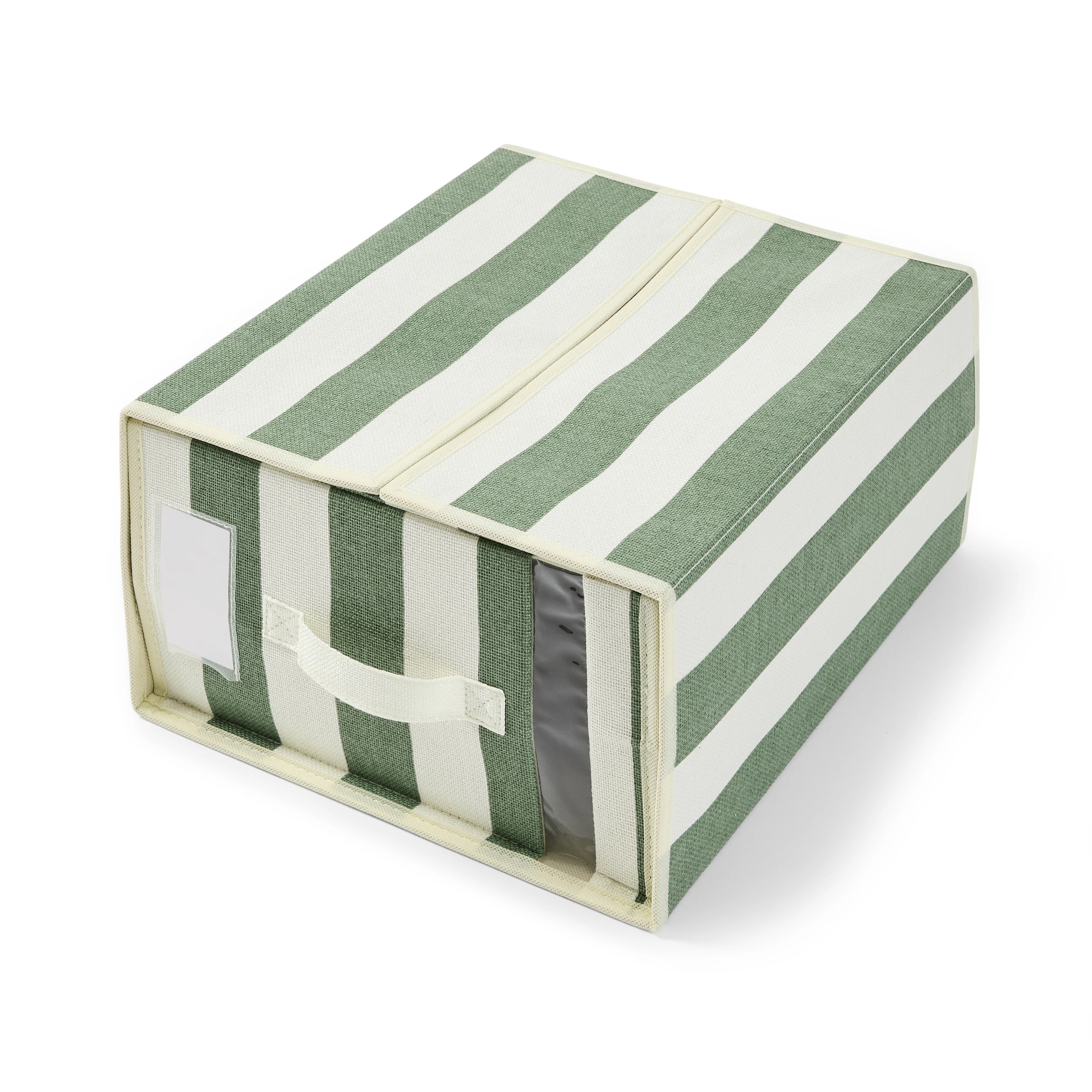 5 Linen Look Bed Linen Box - Large, Green Stripe, 5 of 10