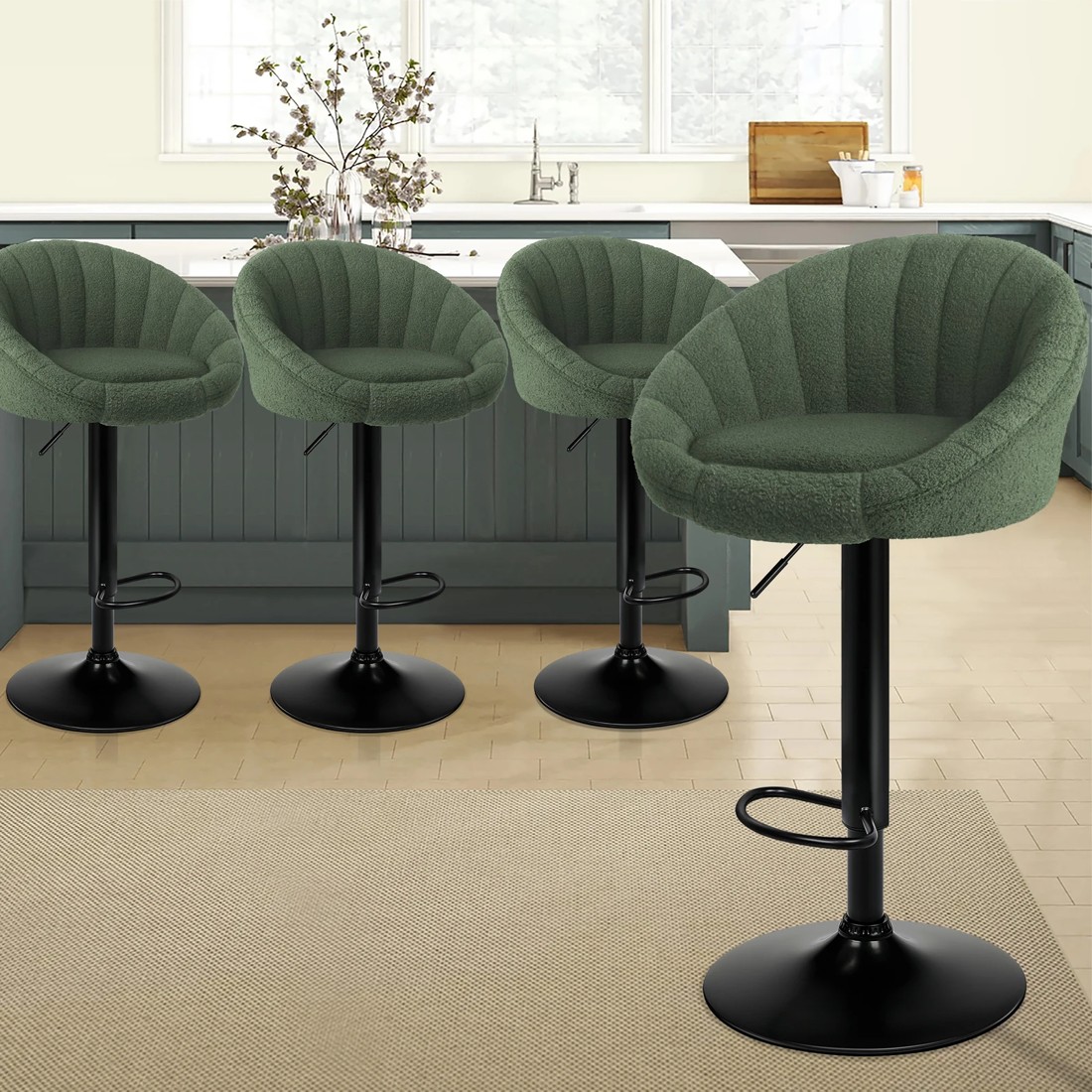 2 Alfordson 4x Bar Stools Gas Lift Sherpa Bar Chairs Kitchen Swivel Susan - Green, 2 of 10