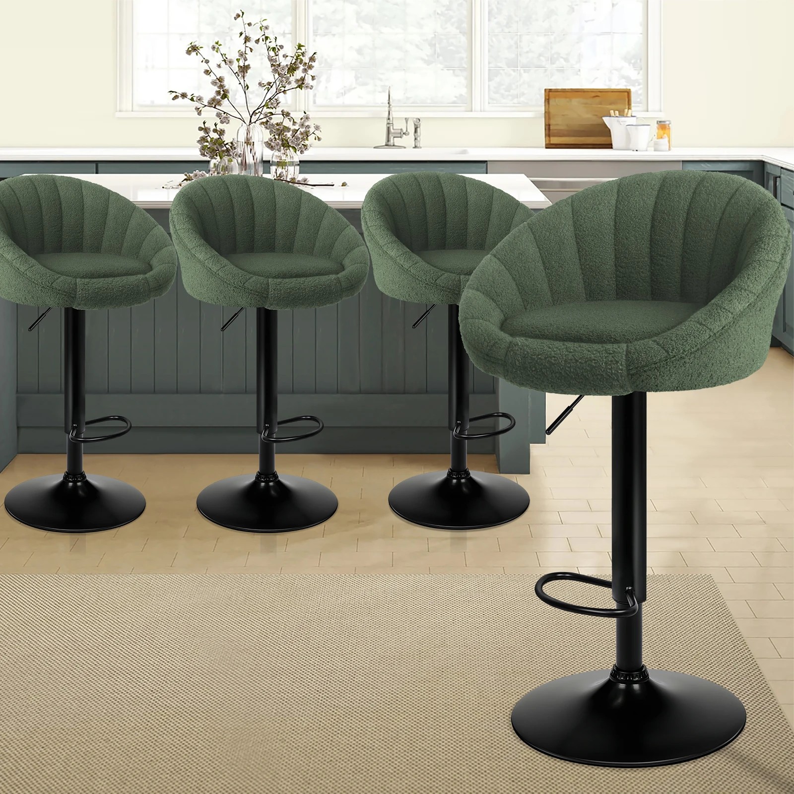 2 Alfordson 4x Bar Stools Gas Lift Sherpa Bar Chairs Kitchen Swivel Susan - Green, 2 of 10