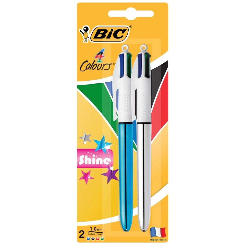 1 BIC 4 Colours Shine Ballpoint Pens 1mm Assorted 2 Pack, 1 of 4