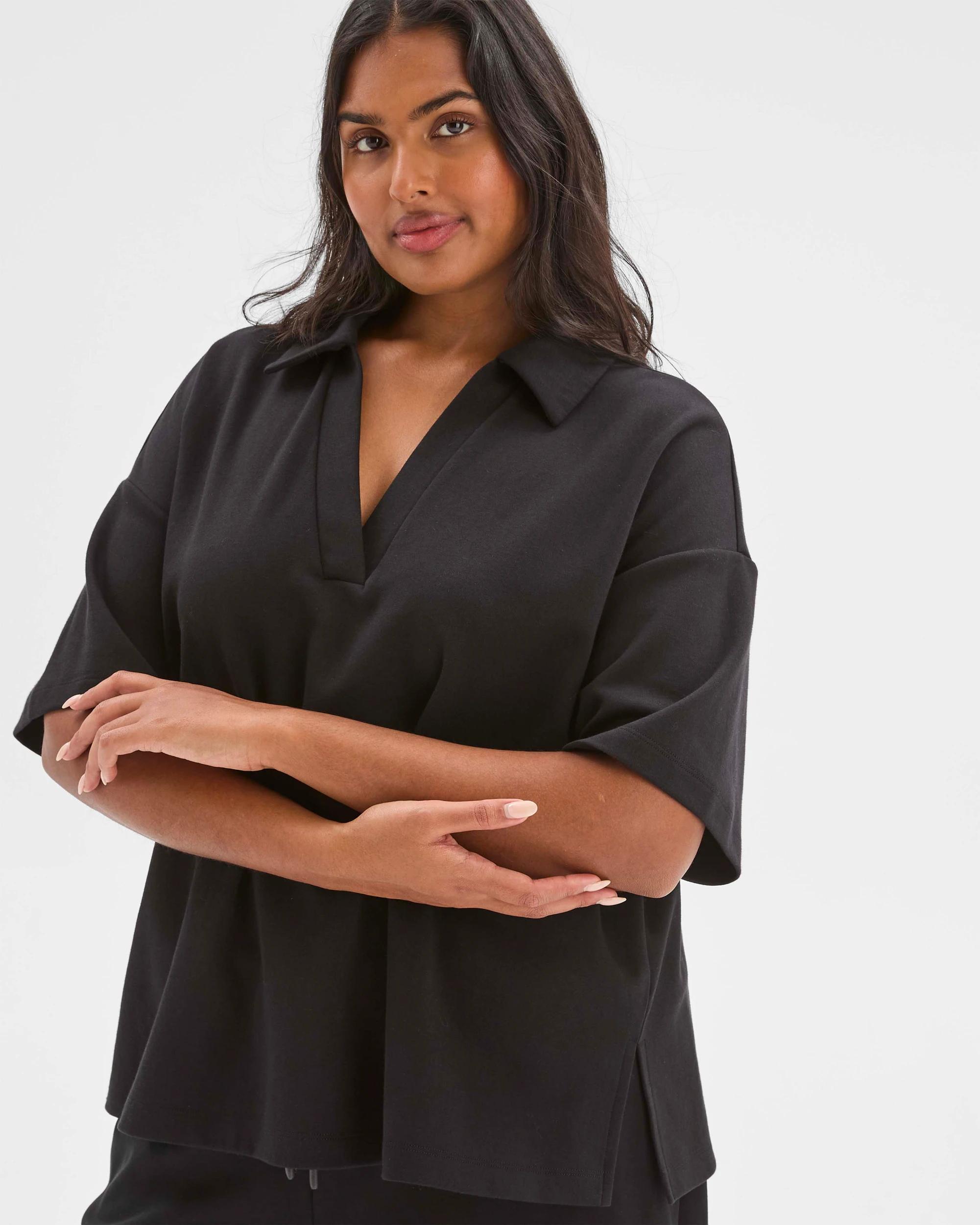 5 Target Curve Plus Size Australian Cotton Blend Polo Neck Interlock T-Shirt BLACK, 5 of 6