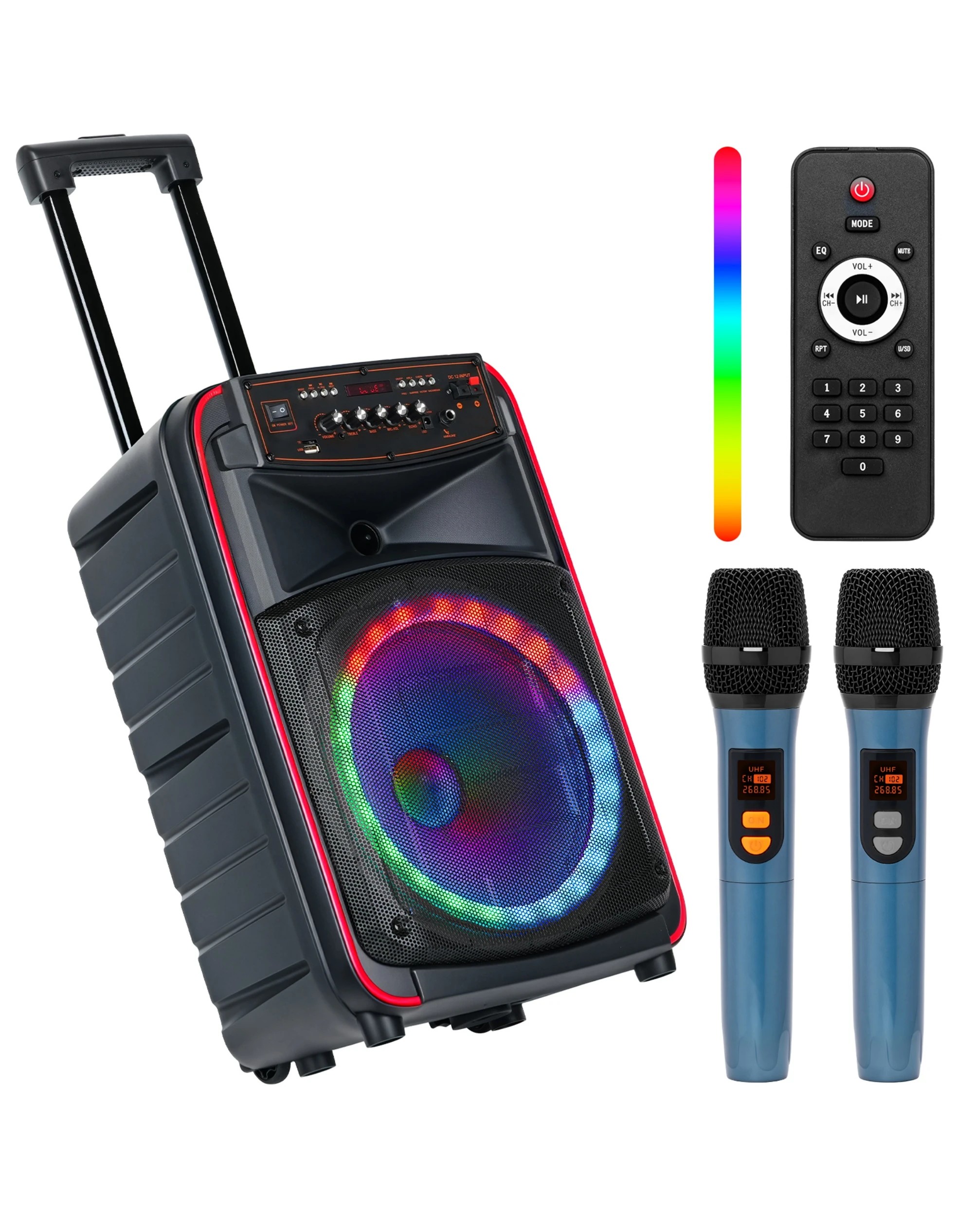 1 Advwin Portable Bluetooth Karaoke Speaker for Outdoor Home with 2 Wireless Microphones, 1 of 9