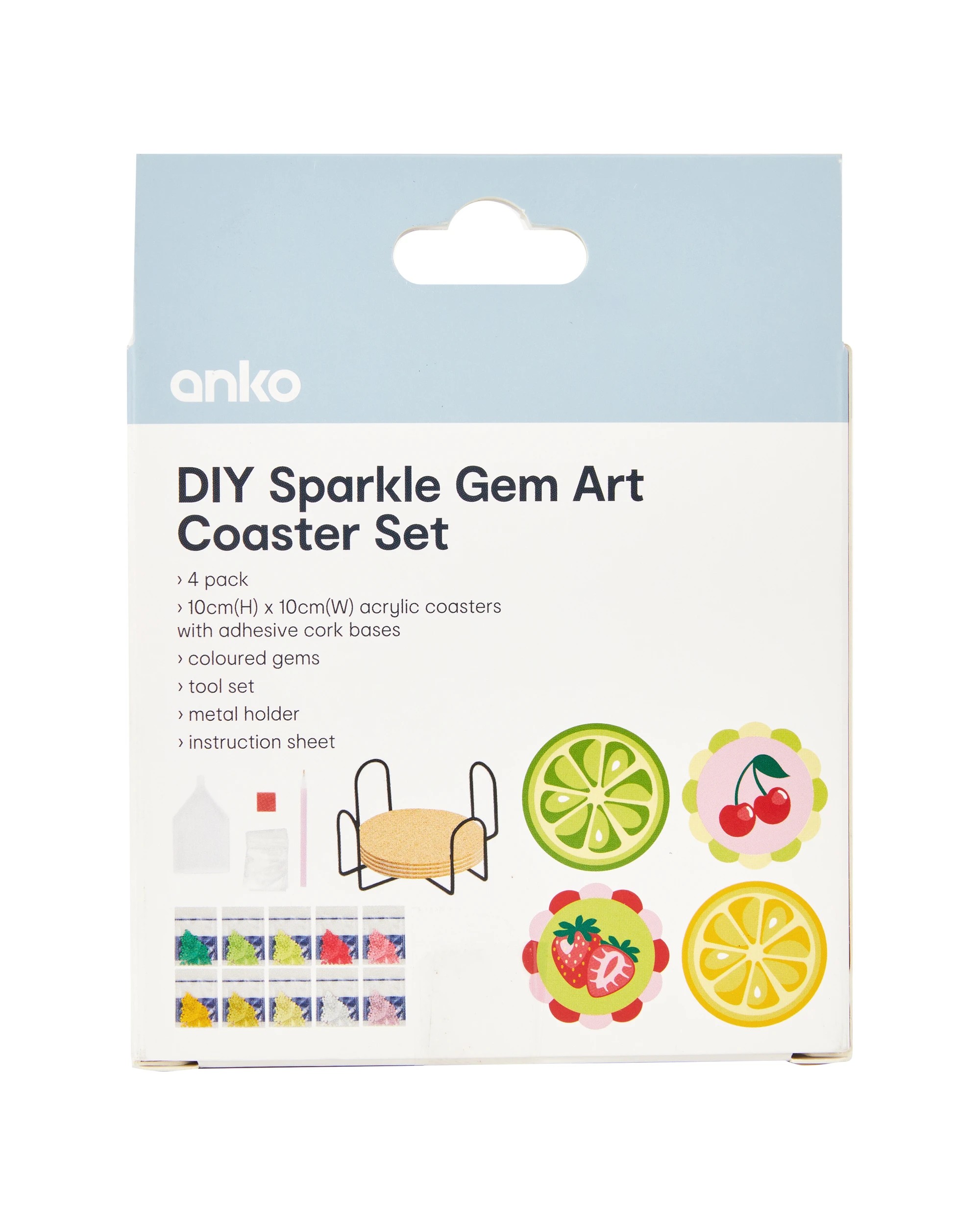 3 DIY Sparkle Gem Art Coaster Set - Fruit, 3 of 3