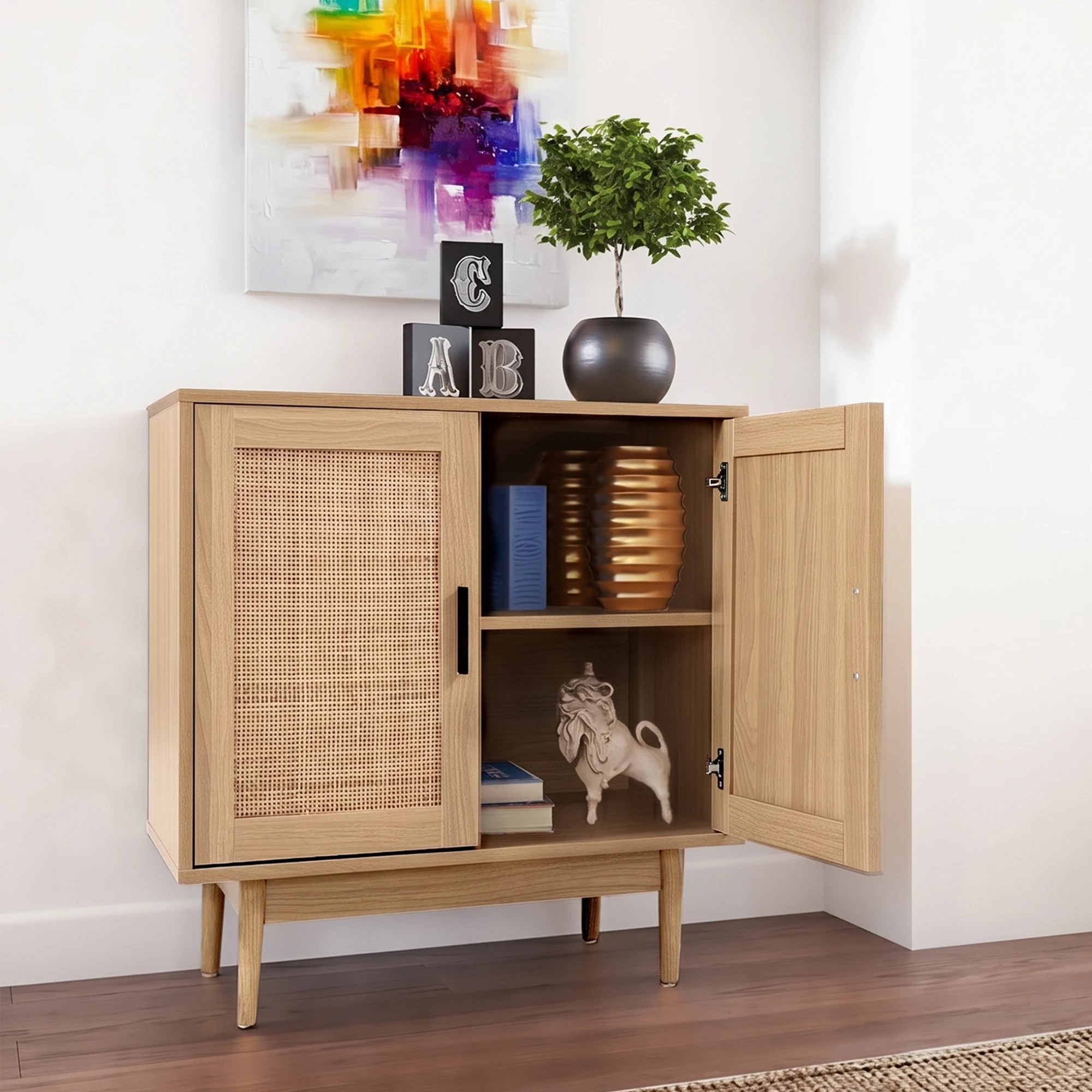 4 Artiss 2x Buffet Unit Cabinet Sideboard Rattan - Natural, 4 of 9