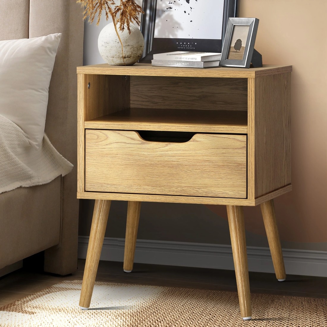 4 Oikiture Bedside Tables Set of 2 Side Table Nightstand Bedroom Cabinet - Natural, 4 of 4