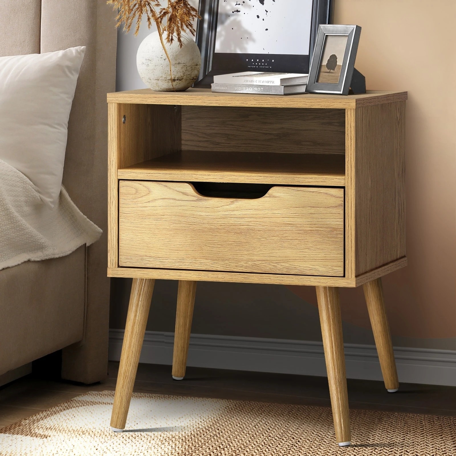 4 Oikiture Bedside Tables Set of 2 Side Table Nightstand Bedroom Cabinet - Natural, 4 of 4
