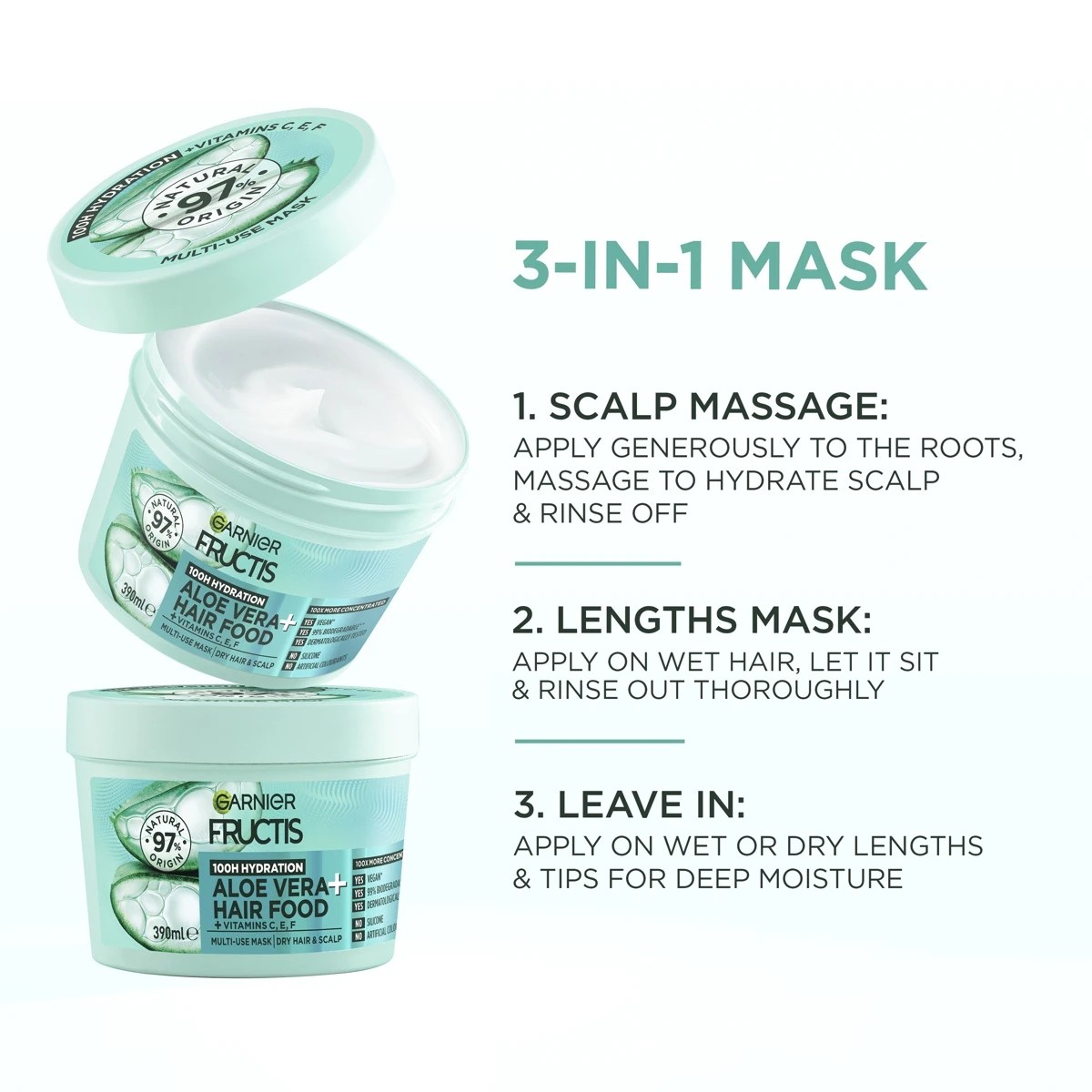 3 Garnier Fructis Hydrating Hair Food 390ml -  Aloe Vera, 3 of 9